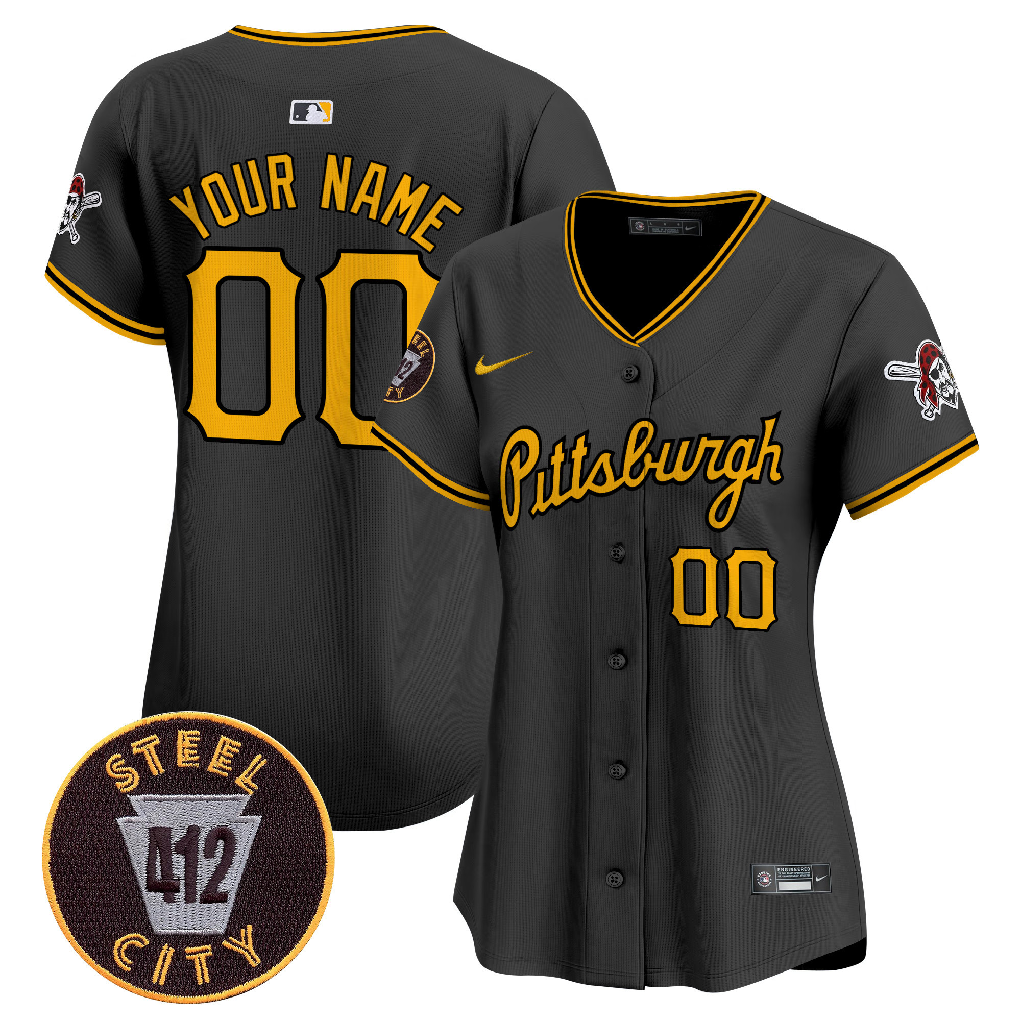 Women Pittsburgh Pirates 412 Patch Vapor Premier Limited Custom Black Jersey V4 - All Stitched