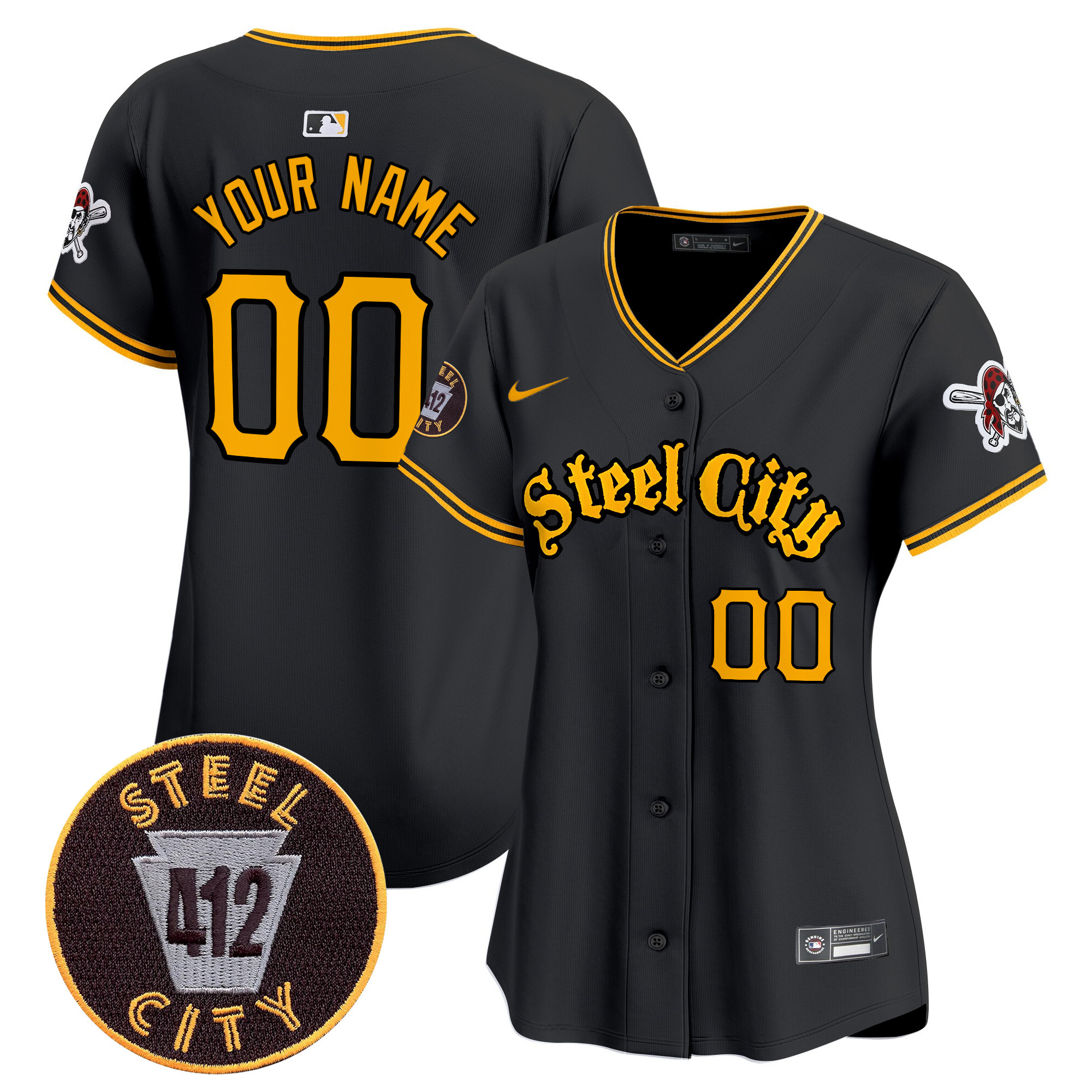 Women Pittsburgh Pirates 412 Patch Vapor Premier Limited Custom Black Jersey V5 - All Stitched