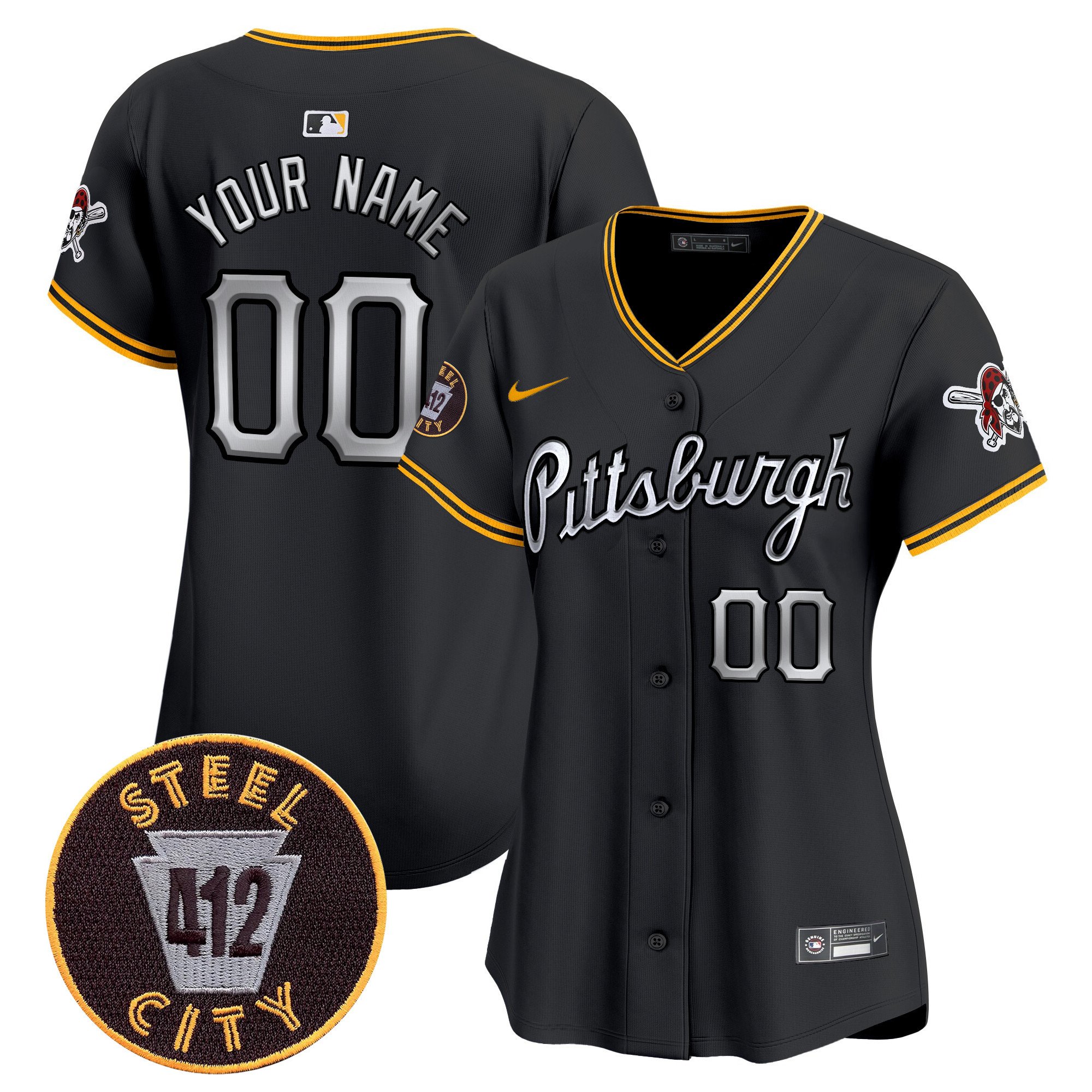 Women Pittsburgh Pirates 412 Patch Vapor Premier Limited Custom Black Jersey V7 - All Stitched