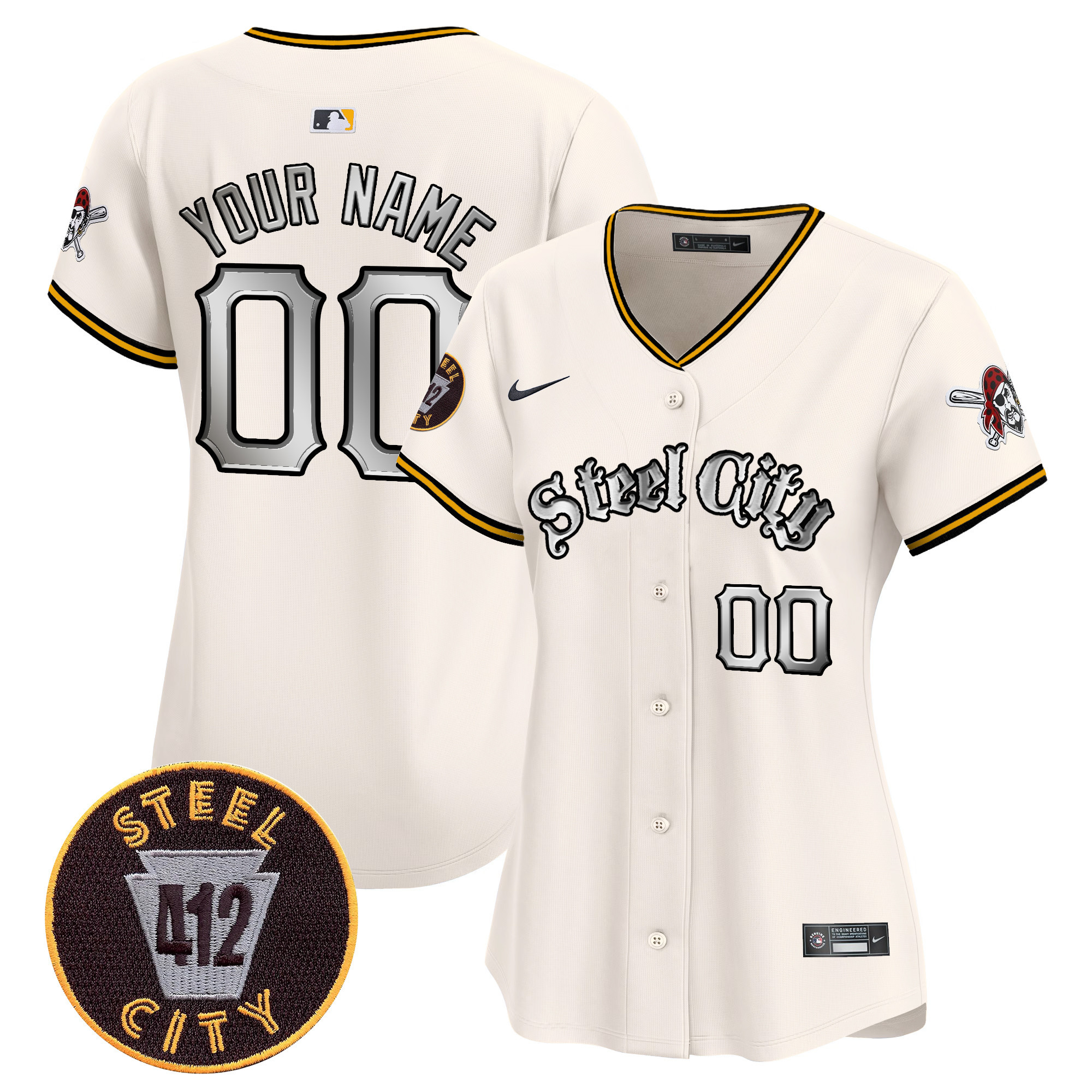 Women Pittsburgh Pirates 412 Patch Vapor Premier Limited Custom Cream Jersey V2 - All Stitched