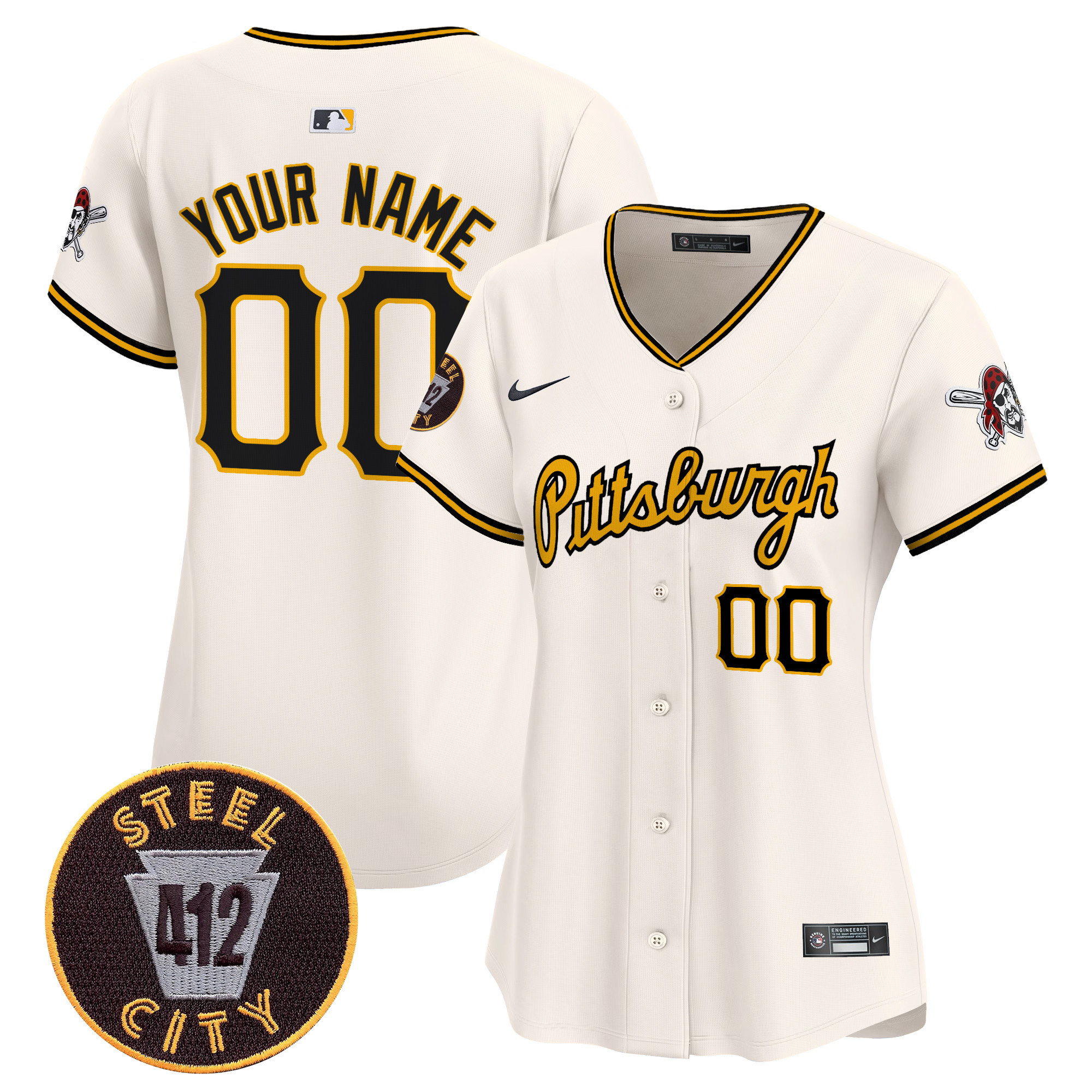Women Pittsburgh Pirates 412 Patch Vapor Premier Limited Custom Cream Jersey V4 - All Stitched