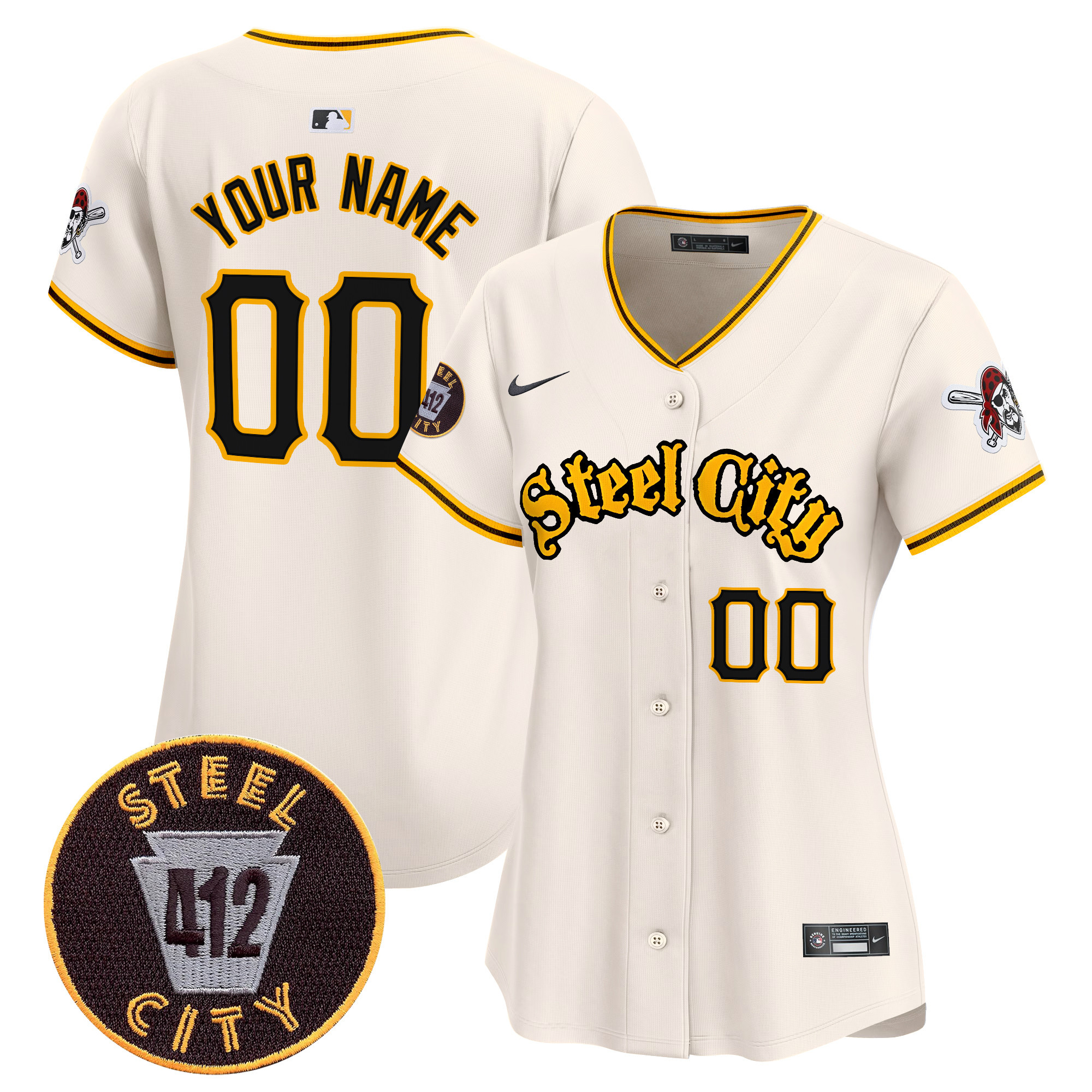 Women Pittsburgh Pirates 412 Patch Vapor Premier Limited Custom Cream Jersey V5 - All Stitched