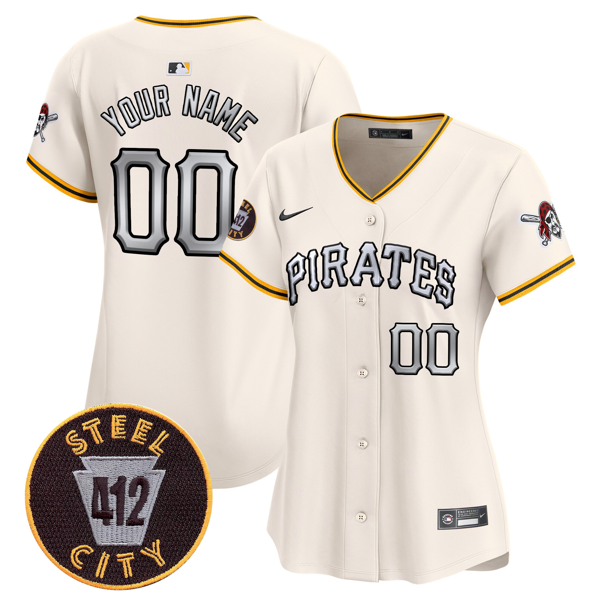 Women Pittsburgh Pirates 412 Patch Vapor Premier Limited Custom Cream Jersey V6 - All Stitched
