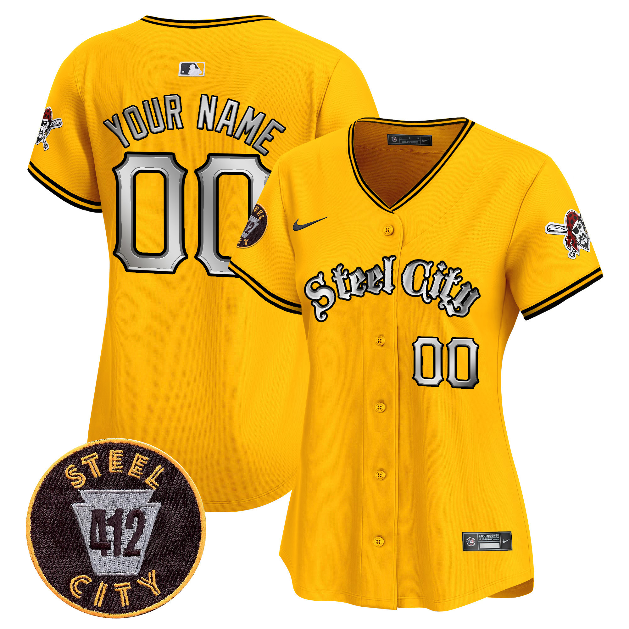 Women Pittsburgh Pirates 412 Patch Vapor Premier Limited Custom Gold Jersey V2 - All Stitched