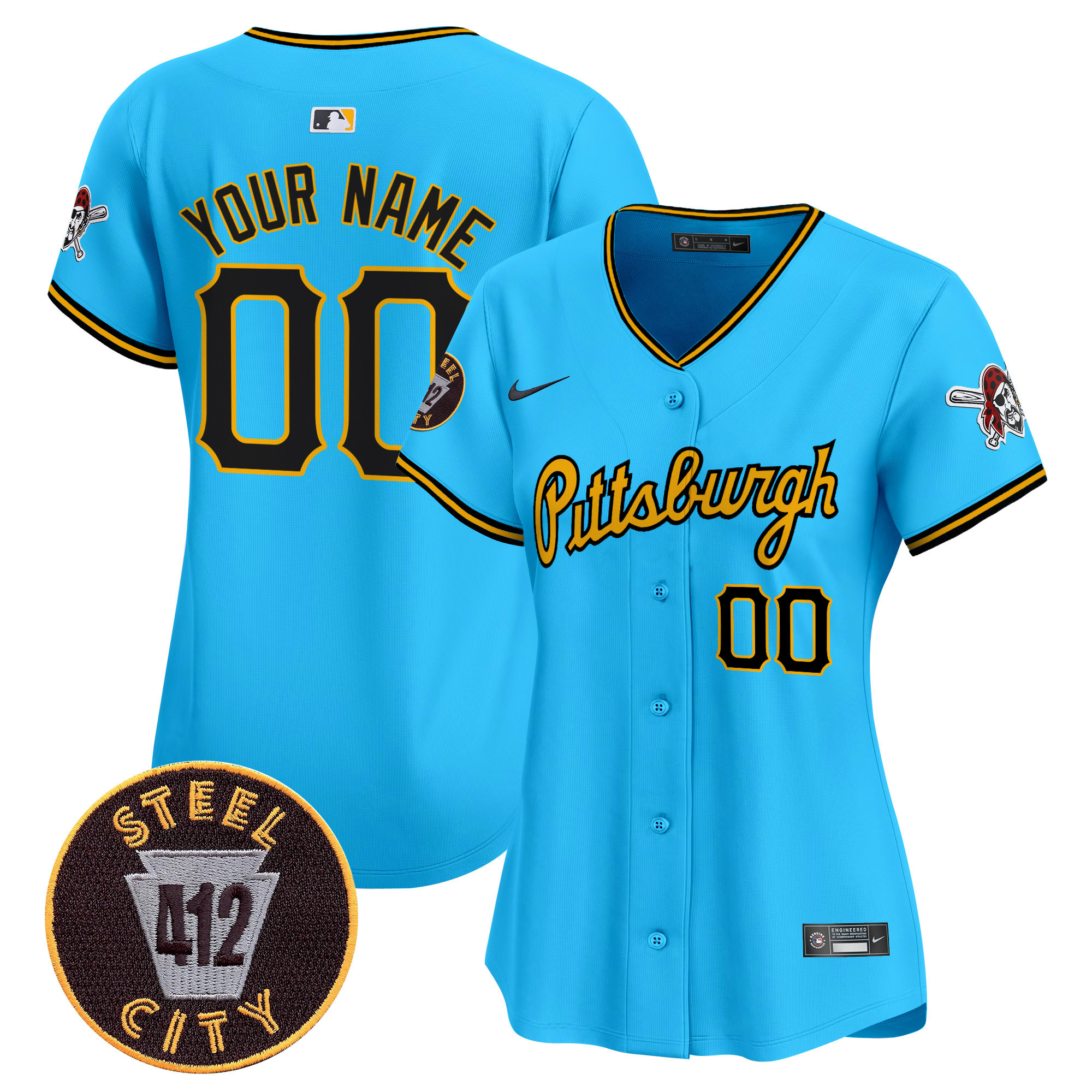 Women Pittsburgh Pirates 412 Patch Vapor Premier Limited Custom Light Blue Jersey V4 - All Stitched