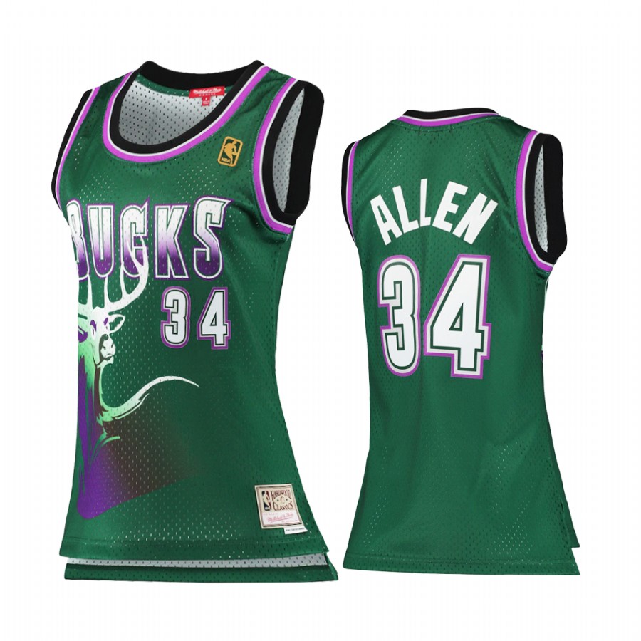 Women Ray Allen #34 Milwaukee Bucks Green 1996-97 Hardwood Classics Jersey