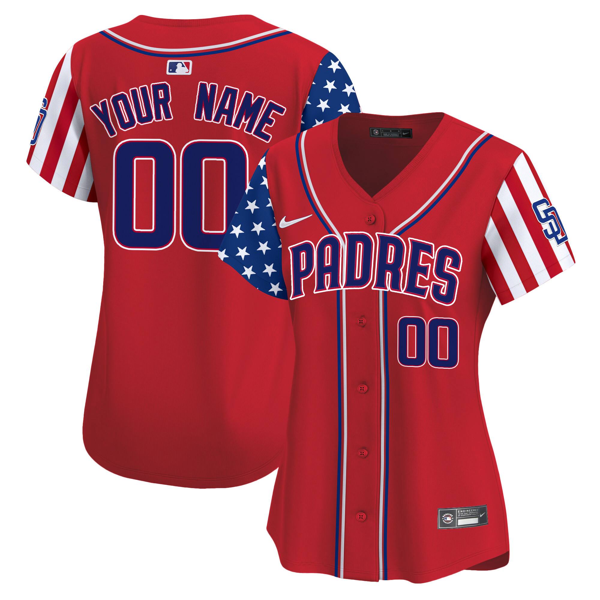 Women San Diego Padres 2024 Independence Day Vapor Premier Limited Custom Red Jersey - All Stitched