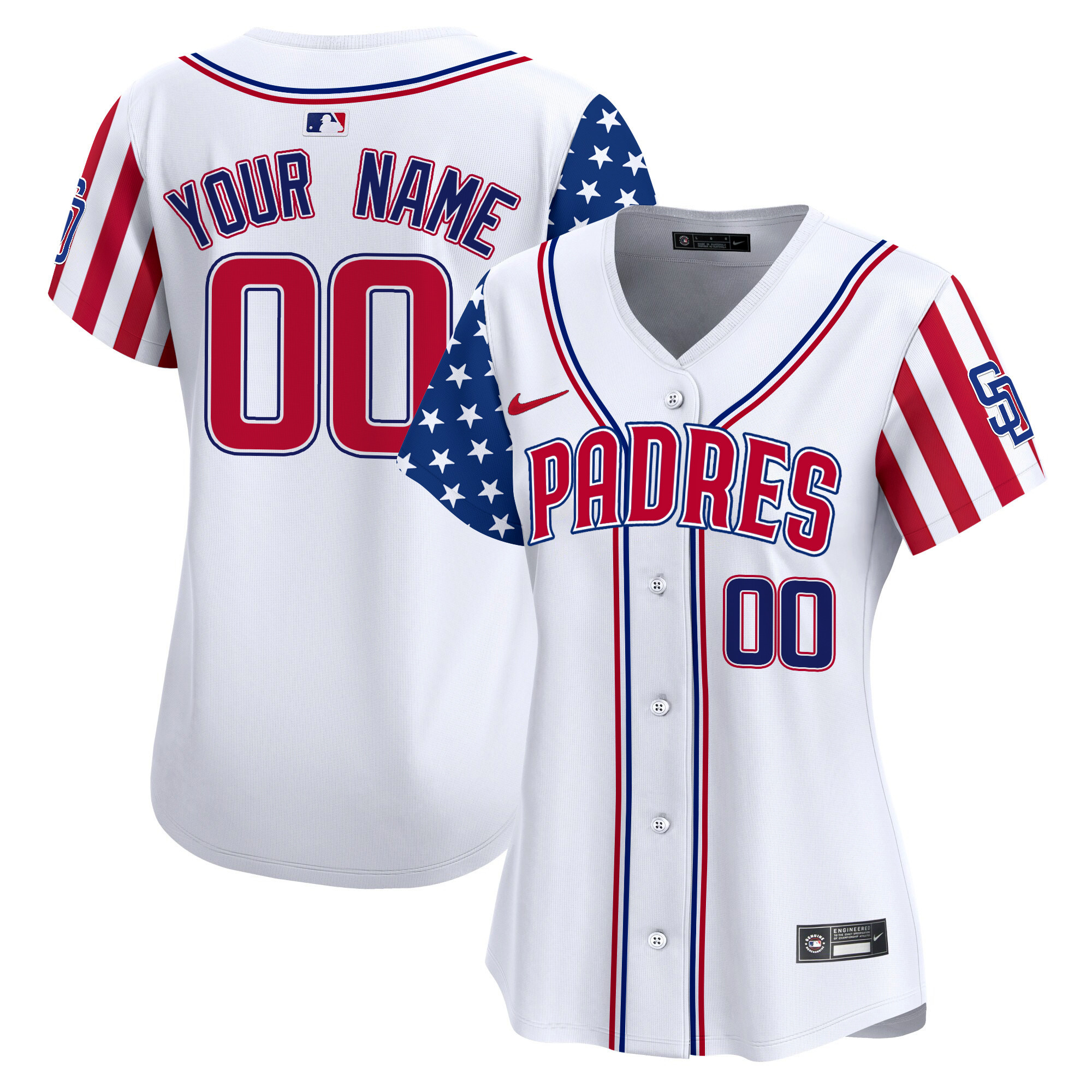 Women San Diego Padres 2024 Independence Day Vapor Premier Limited Custom White Jersey - All Stitched