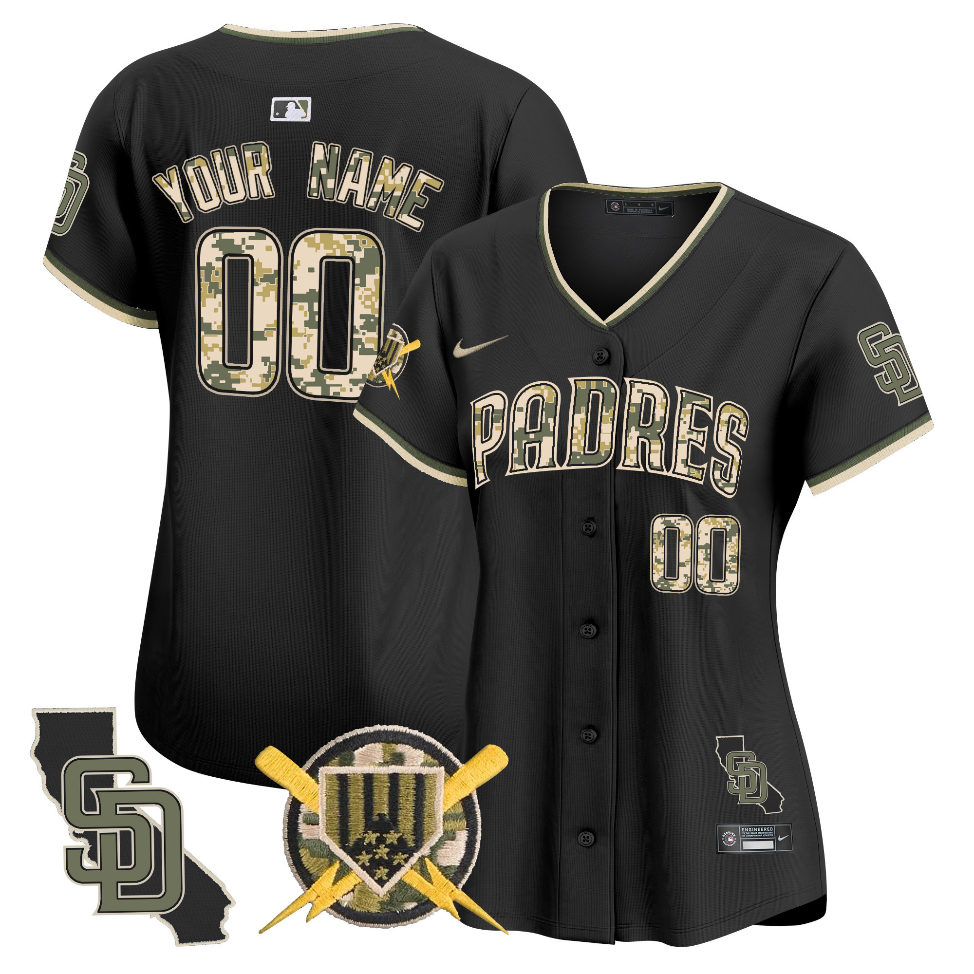Women San Diego Padres Armed Forces Day Vapor Premier Limited Custom Black Jersey - All Stitched