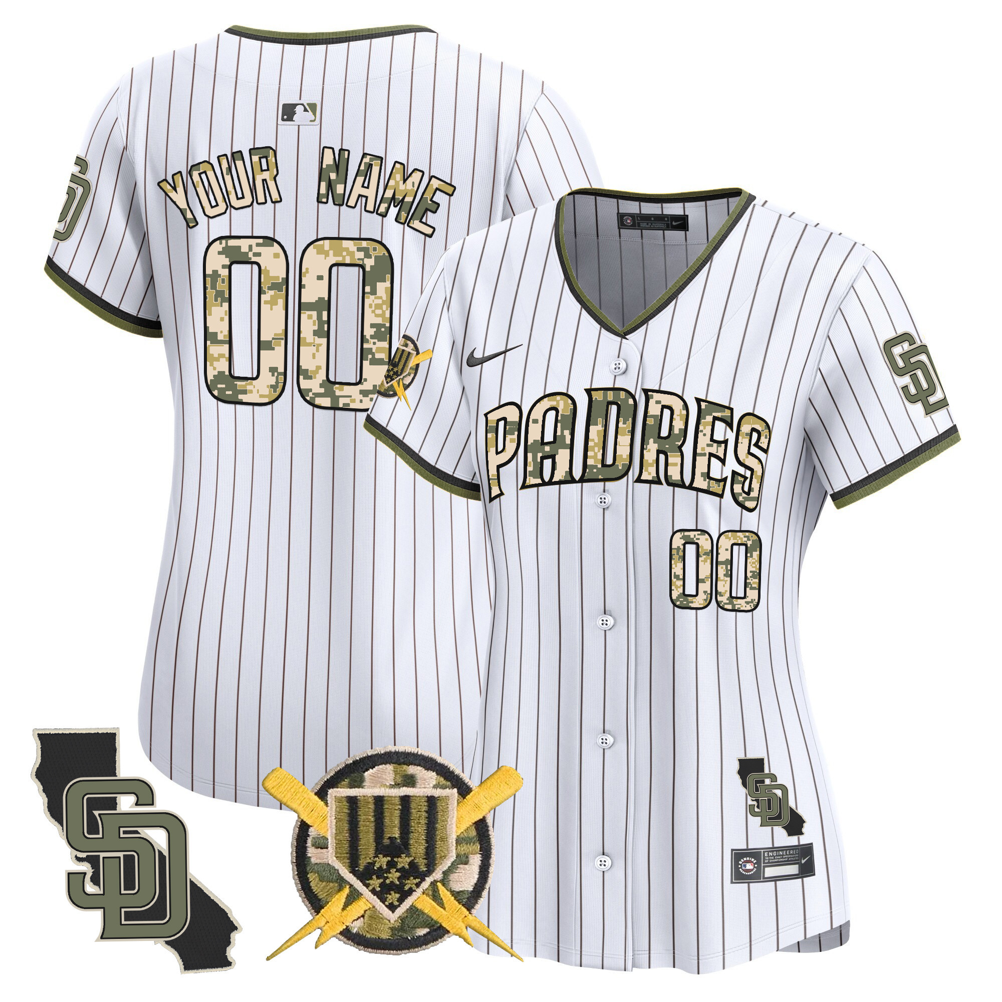 Women San Diego Padres Armed Forces Day Vapor Premier Limited Custom Pinstripe Jersey - All Stitched