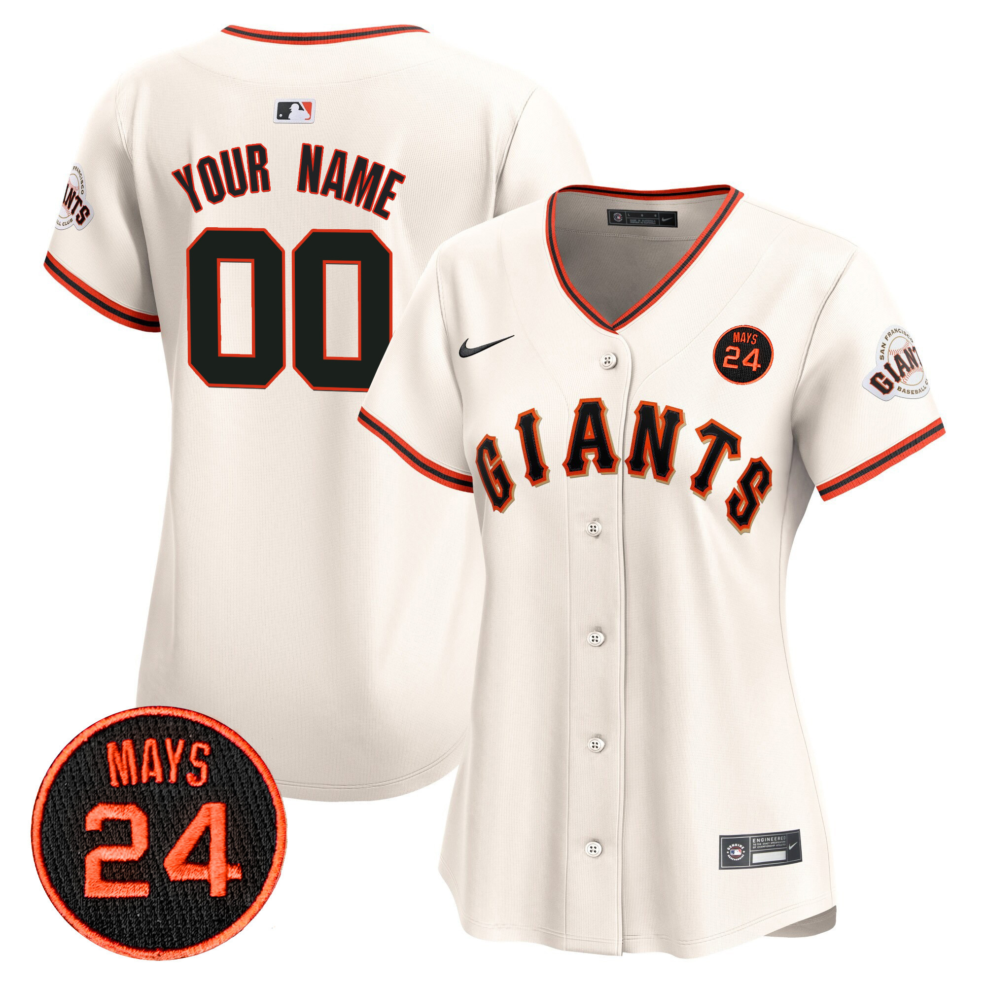 Women San Francisco Giants 2024 Willie Mays Patch Vapor Premier Limited Custom Cream Jersey V3 - All Stitched