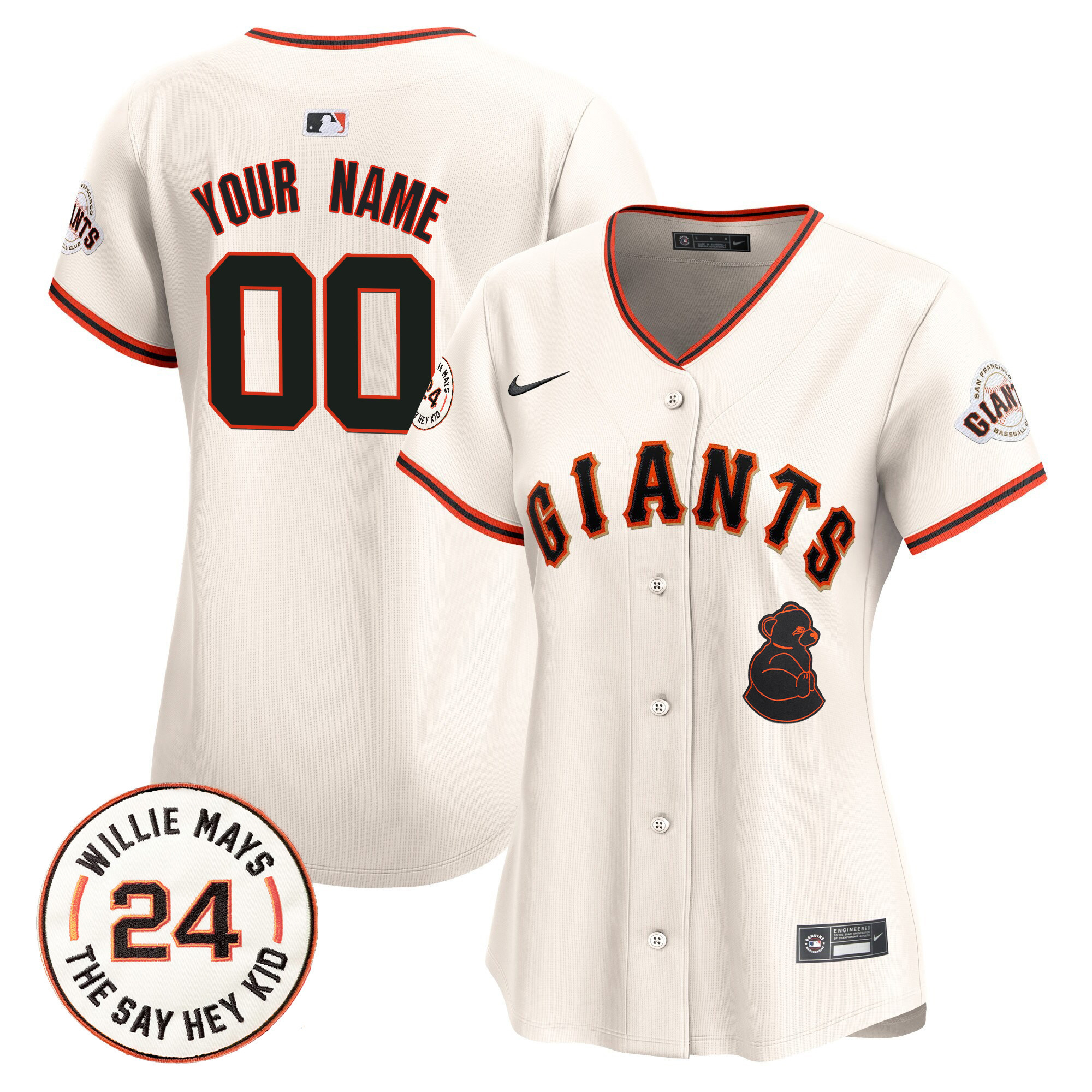 Women San Francisco Giants 2024 Willie Mays Patch Vapor Premier Limited Custom Cream Jersey V4 - All Stitched