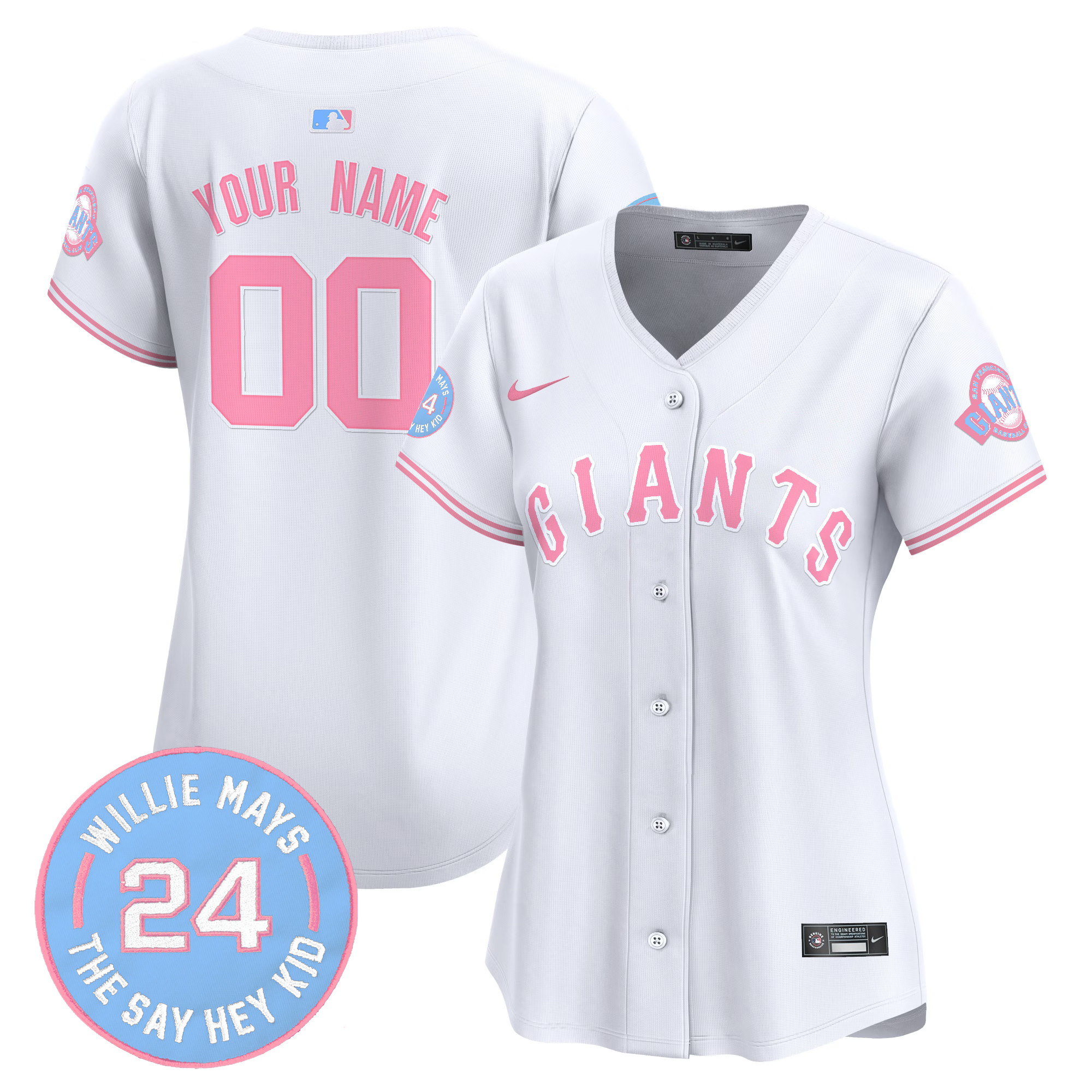 Women San Francisco Giants Bubblegum Pink Vapor Premier Limited Custom White Jersey - All Stitched