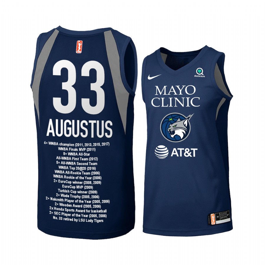 Women Seimone Augustus #33 Career Awards Minnesota Lynx Blue Jersey Retires