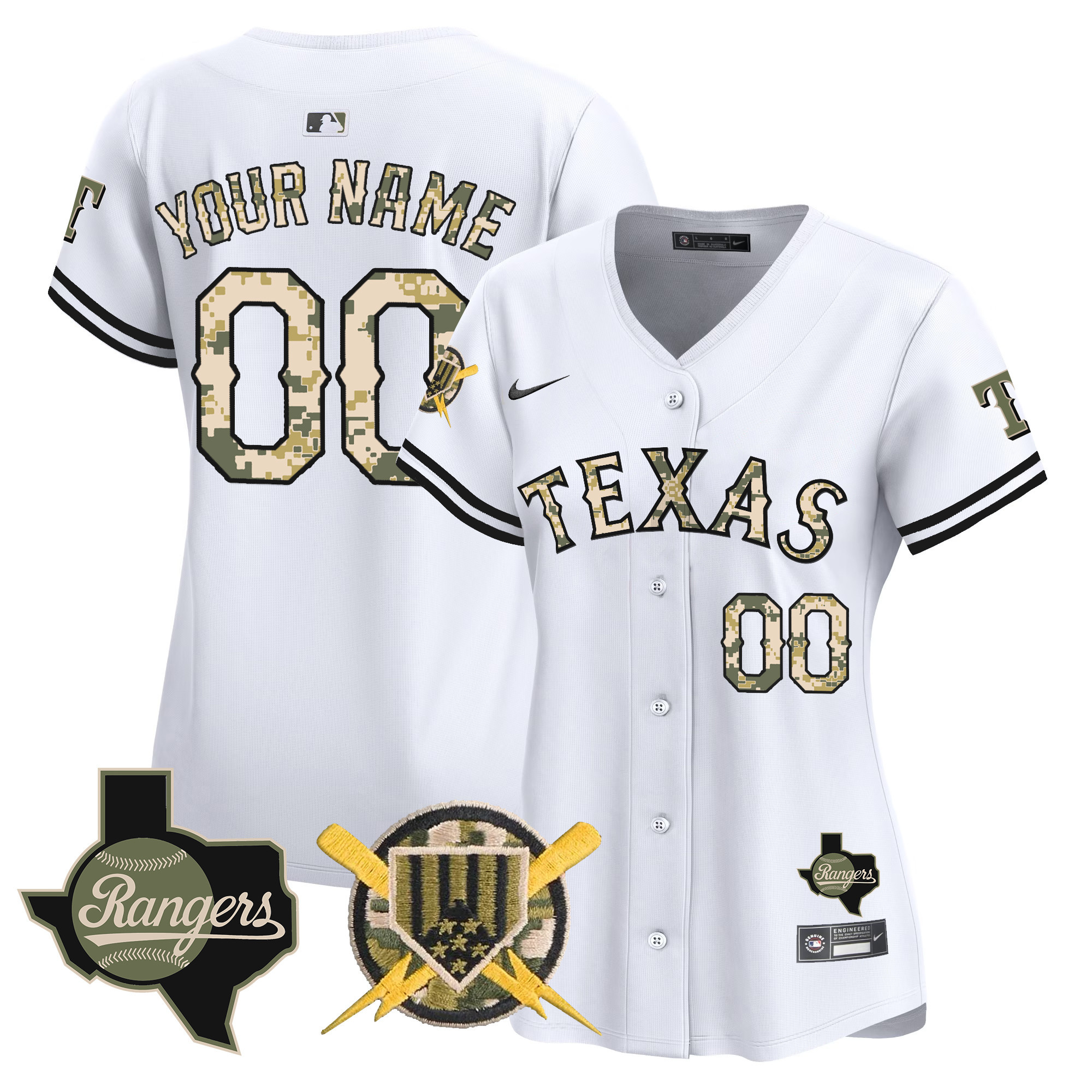 Women Texas Rangers Armed Forces Day Vapor Premier Limited Custom White Jersey - All Stitched