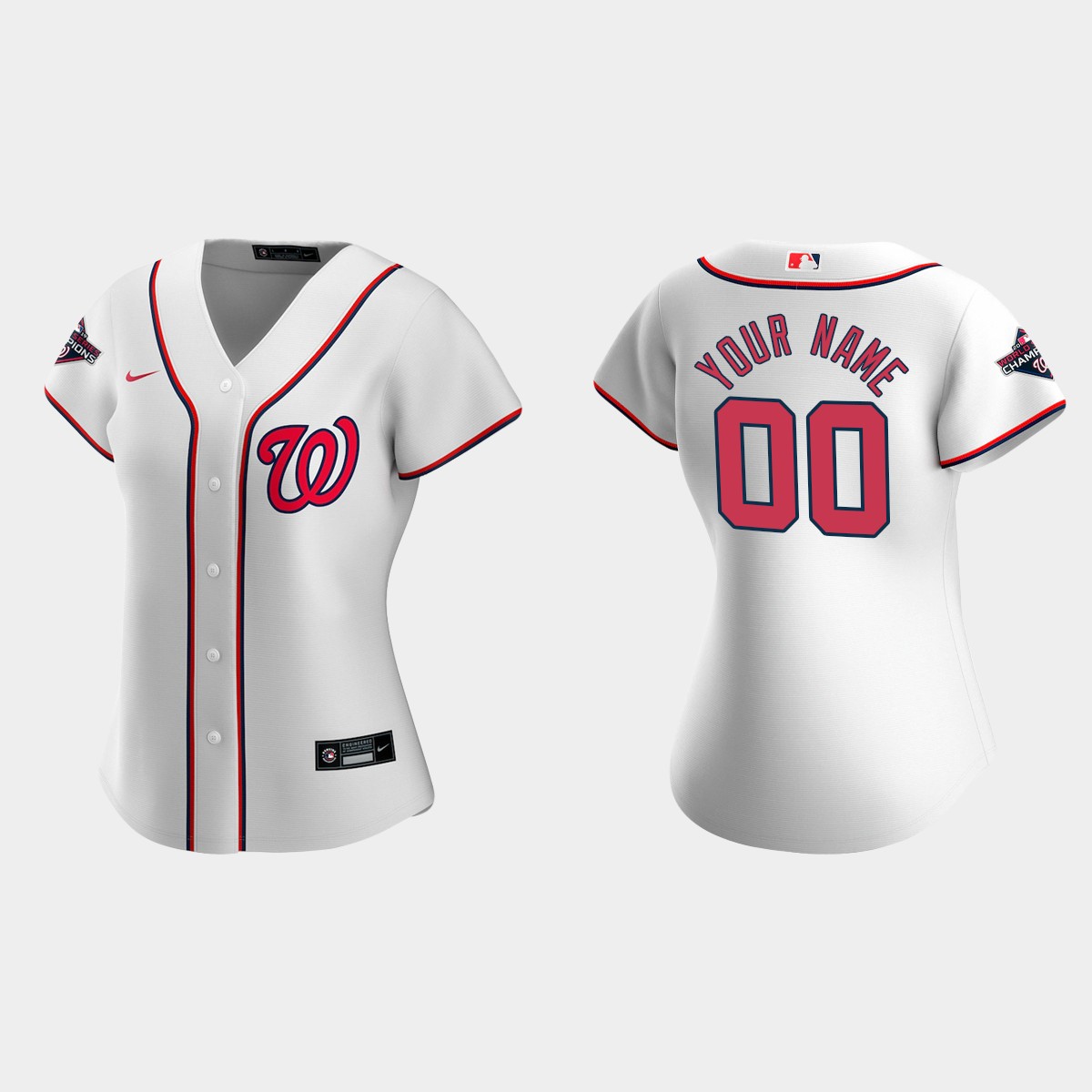 Women Washington Nationals Custom White 2019 World Series Champions Home Jersey