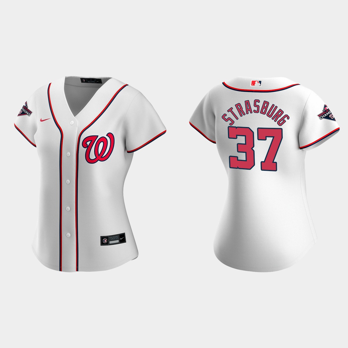 Women Washington Nationals Stephen Strasburg White 2019 World Series Champions Home Jersey