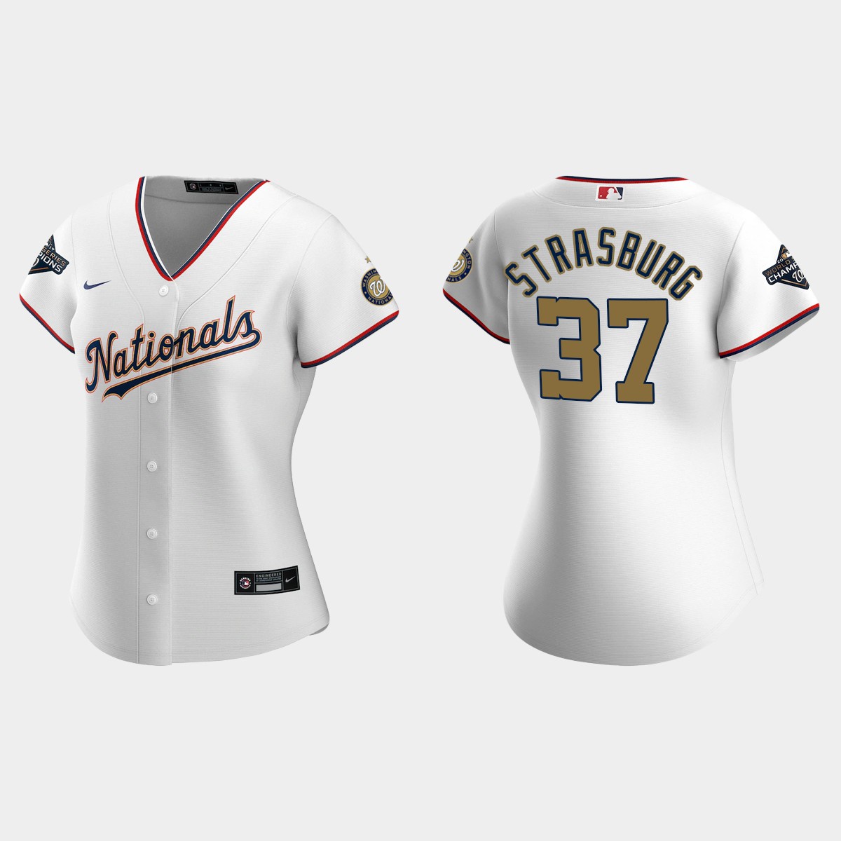 Women Washington Nationals Stephen Strasburg White 2020 Gold Program Jersey