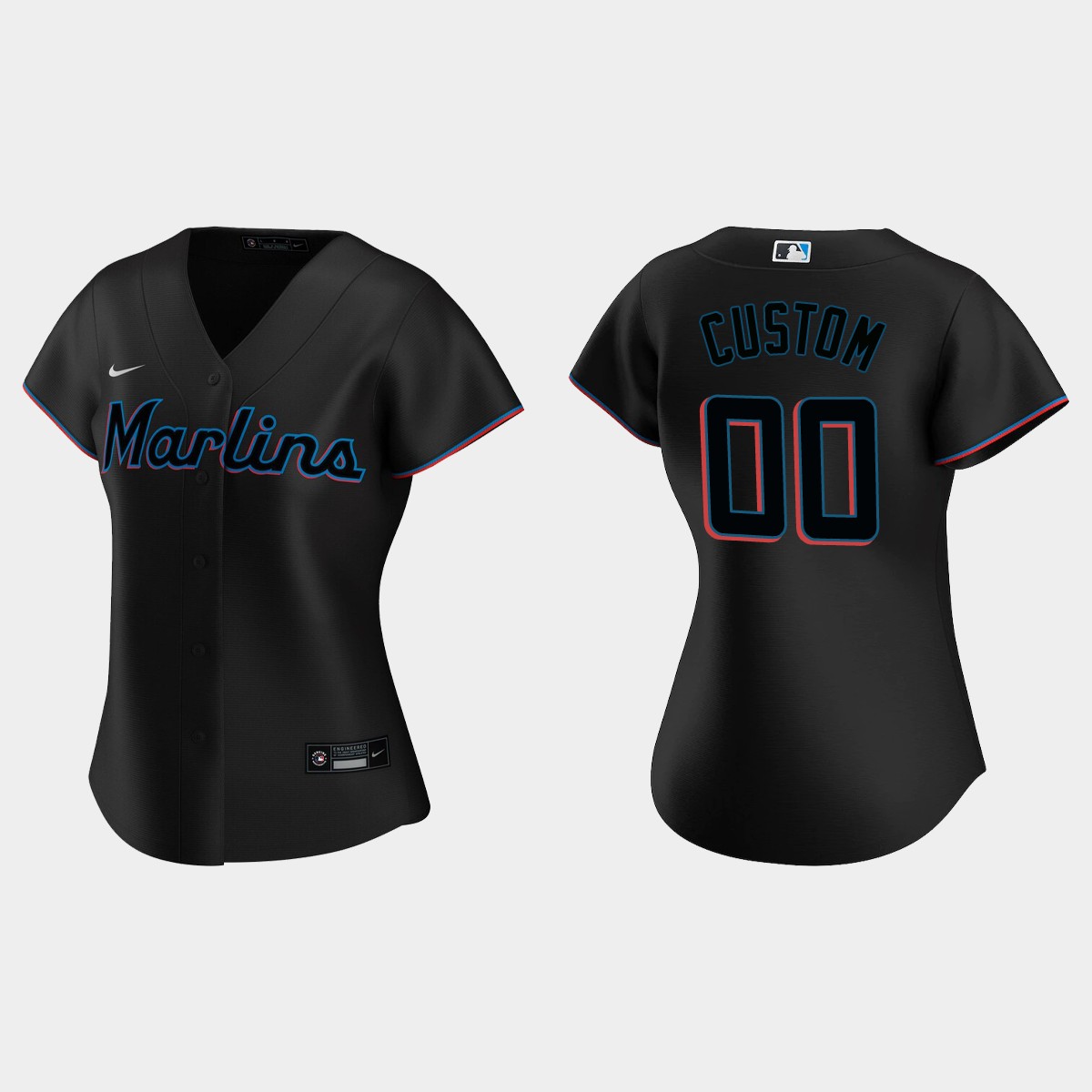 Women's #00 Custom Miami Marlins 2020 Alternate Jersey - Black