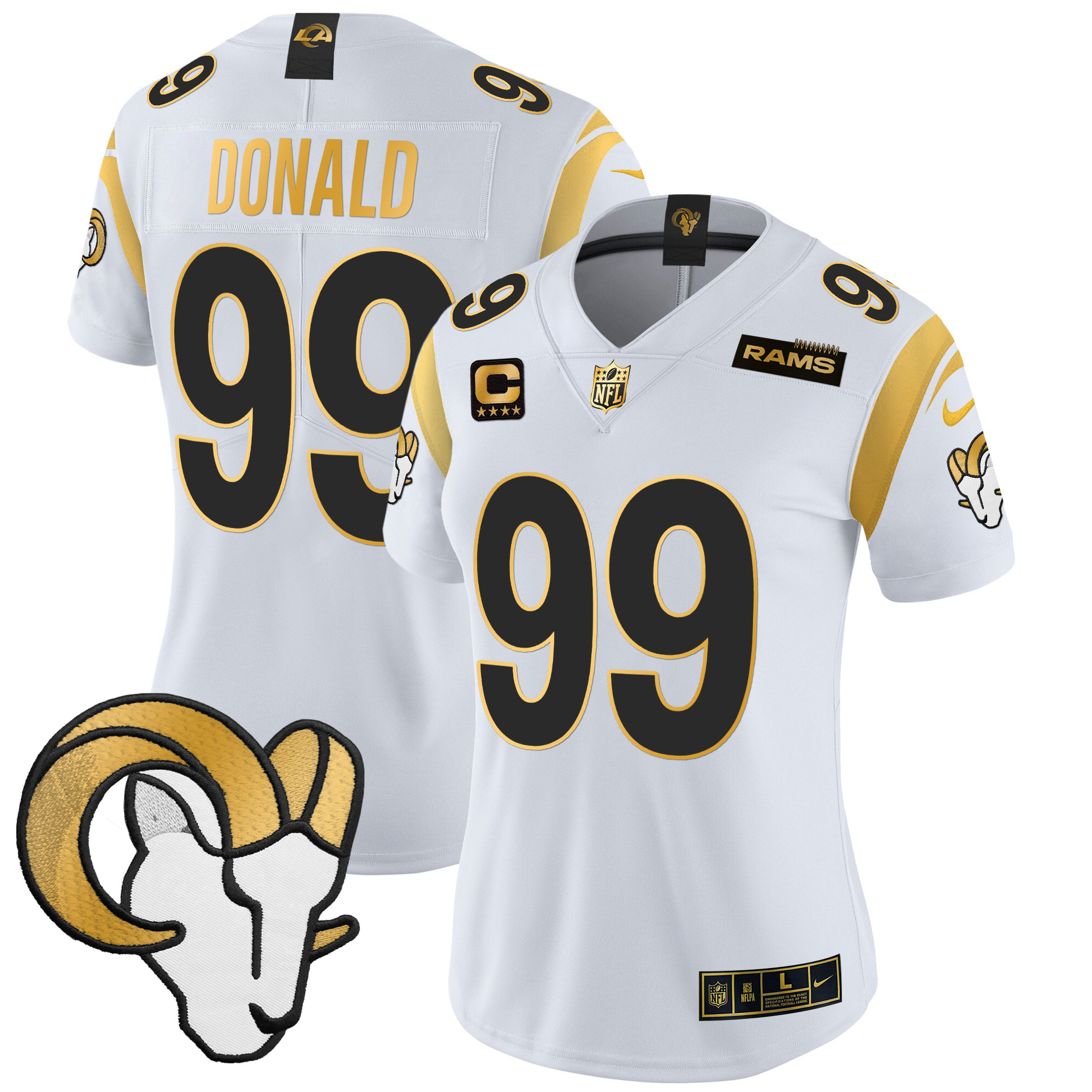 Women's Aaron Donald Los Angeles Rams 2024 Gold Vapor Limited White Gold Jersey - All Stitched