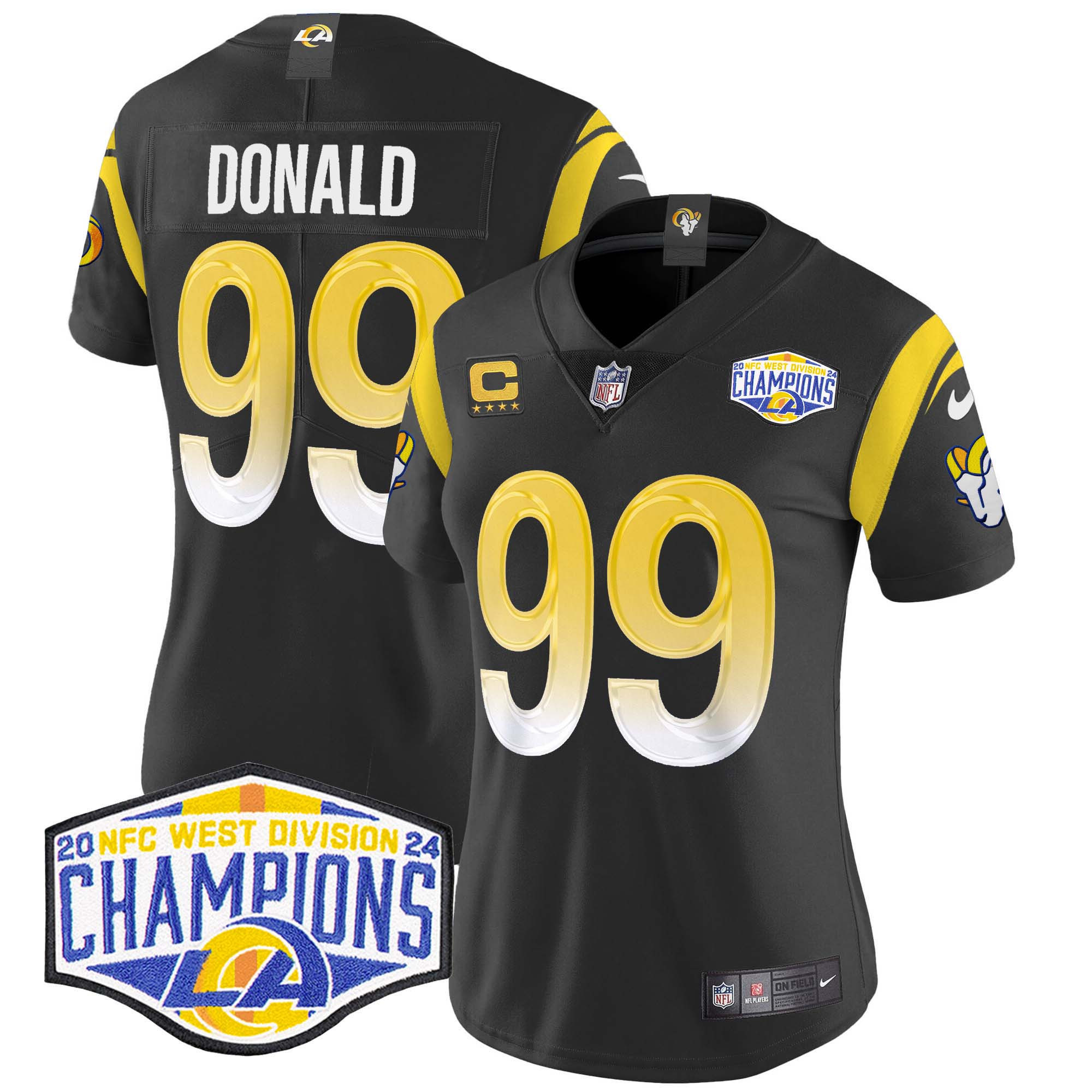 Women's Aaron Donald Los Angeles Rams 2024 NFC West Division Champions Vapor Limited Black Jersey - All Stitched