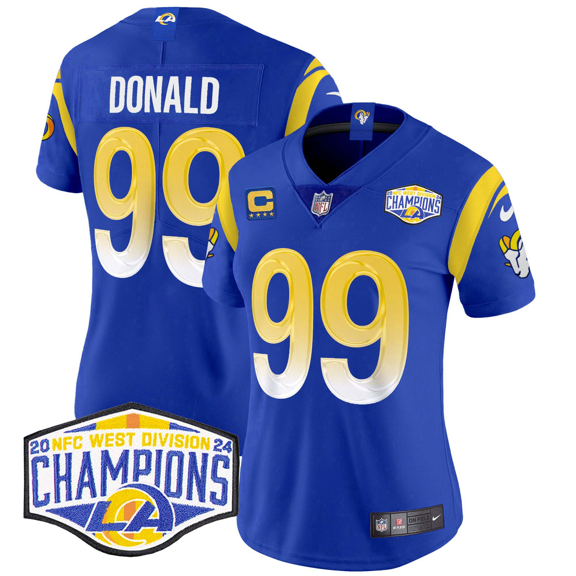 Women's Aaron Donald Los Angeles Rams 2024 NFC West Division Champions Vapor Limited Royal Jersey - All Stitched