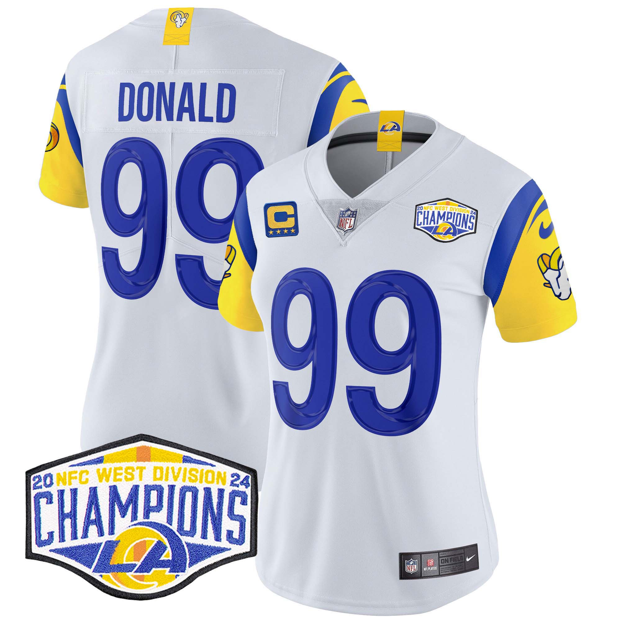 Women's Aaron Donald Los Angeles Rams 2024 NFC West Division Champions Vapor Limited White Jersey - All Stitched