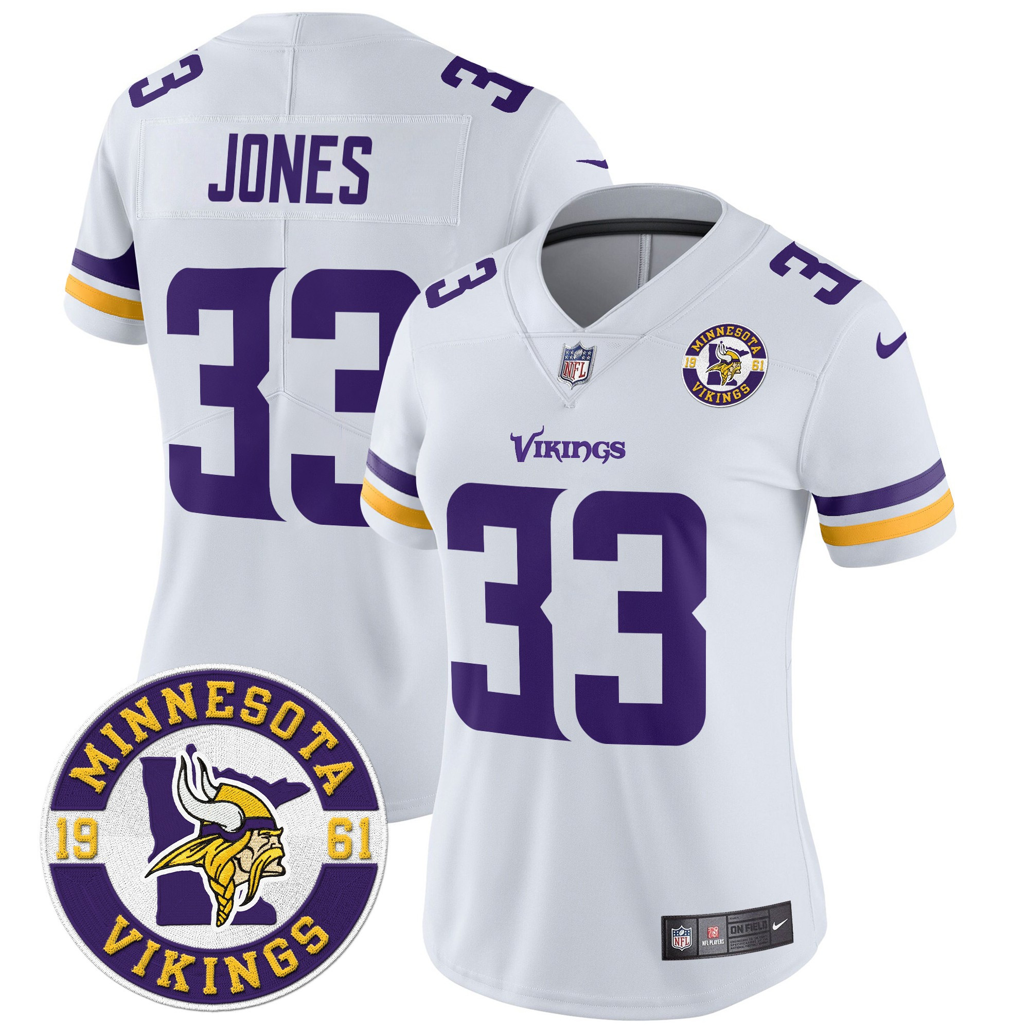Women's Aaron Jones Minnesota Vikings 2024 Vapor Limited White Jersey - All Stitched