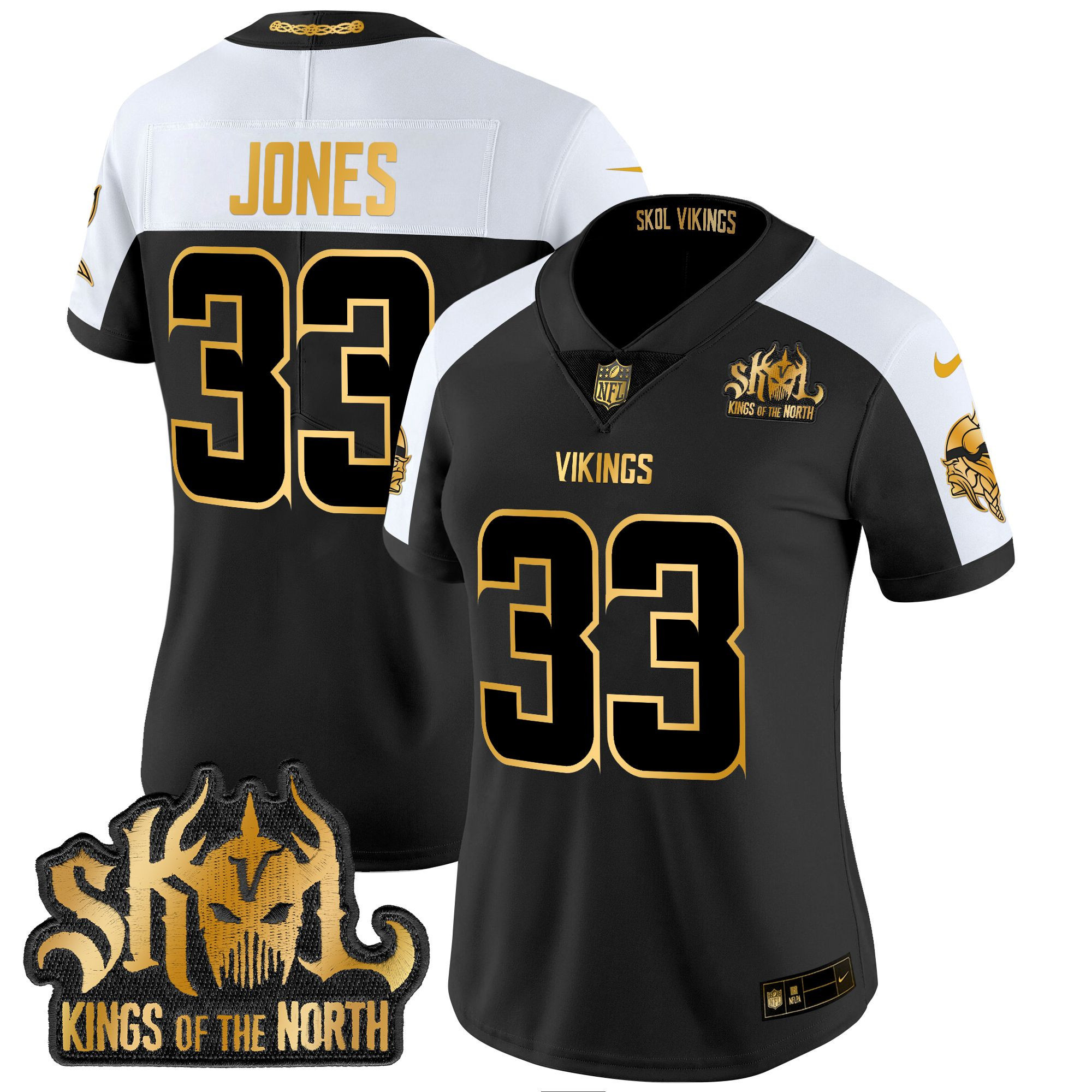 Women's Aaron Jones Minnesota Vikings 2024 Winter Warrior Skol Patch Gold Vapor Limited Alternate Jersey - All Stitched