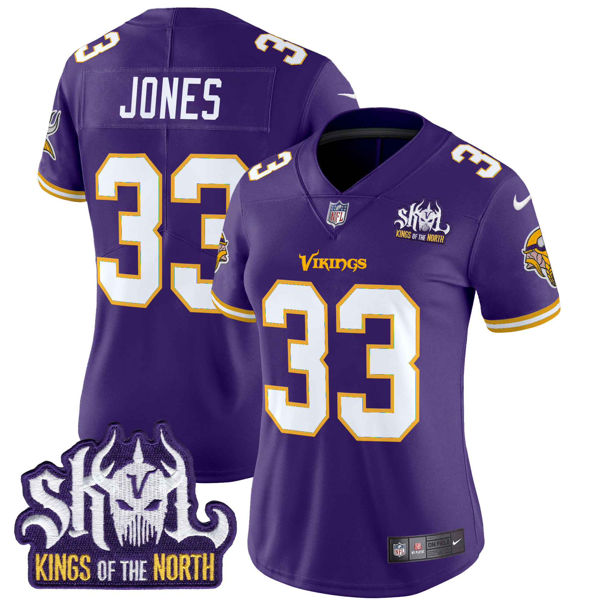 Women's Aaron Jones Minnesota Vikings King Of The North Patch Throwback Vapor Limited Purple Jersey - All Stitched