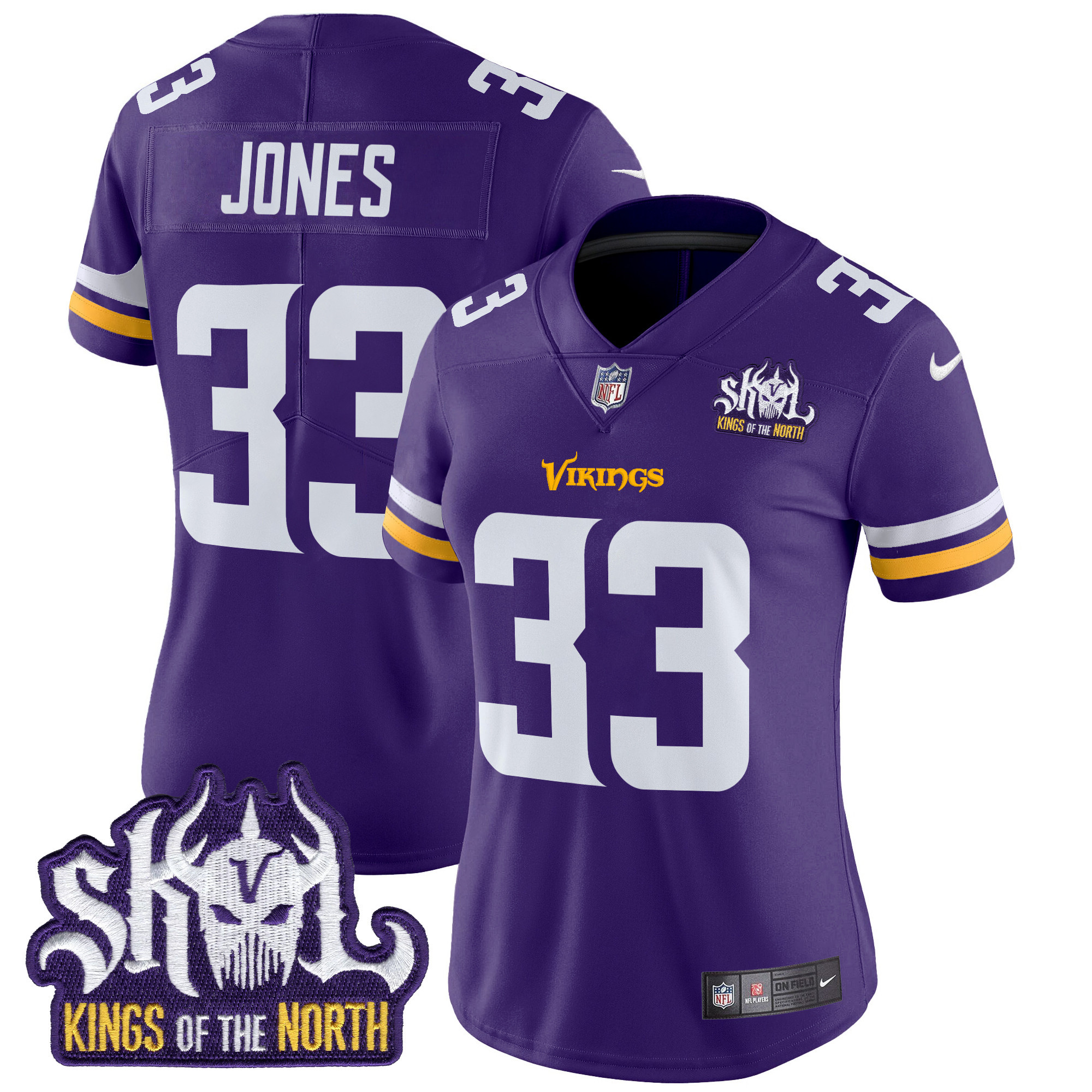 Women's Aaron Jones Minnesota Vikings Kings Of The North Patch Vapor Limited Purple Jersey - All Stitched