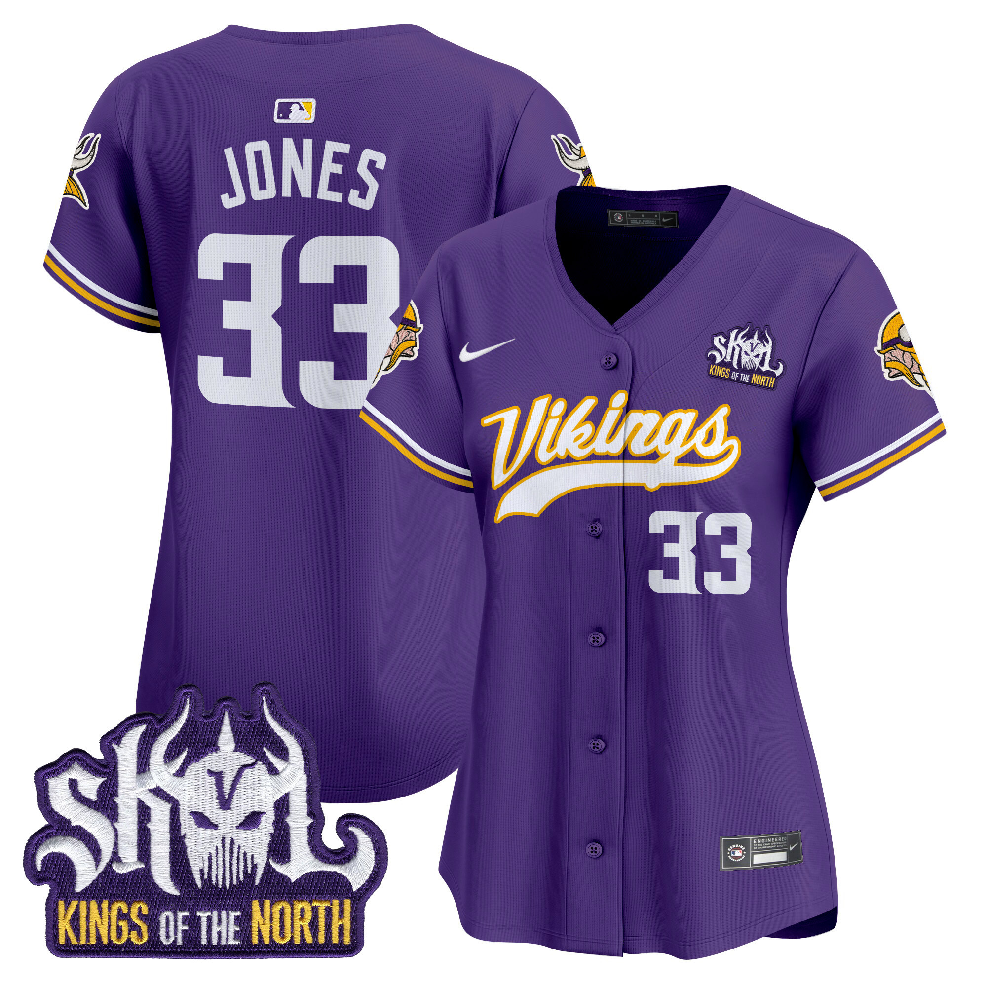 Women's Aaron Jones Minnesota Vikings Kings Of The North Patch Vapor Premier Limited Purple Jersey - All Stitched