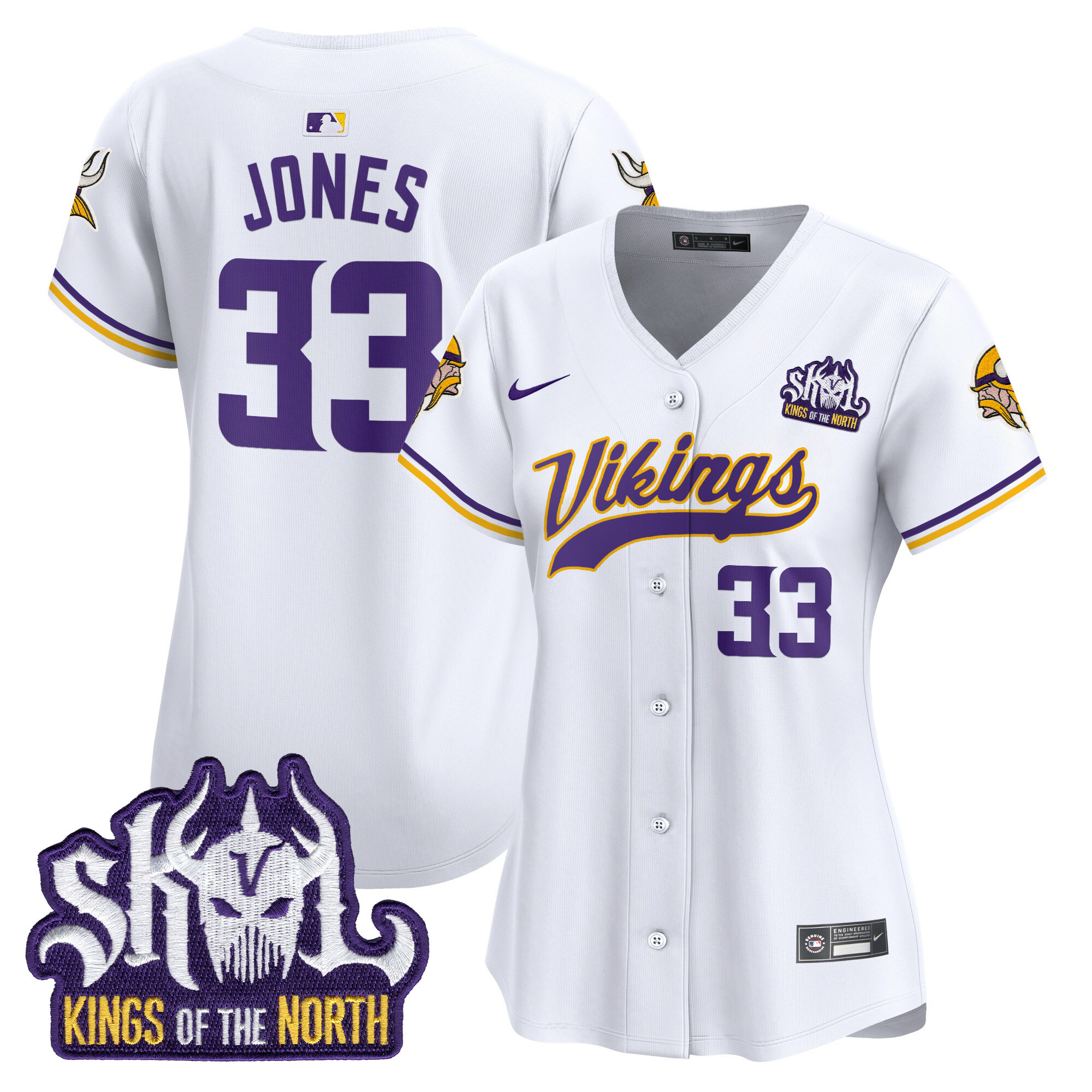 Women's Aaron Jones Minnesota Vikings Kings Of The North Patch Vapor Premier Limited White Jersey - All Stitched