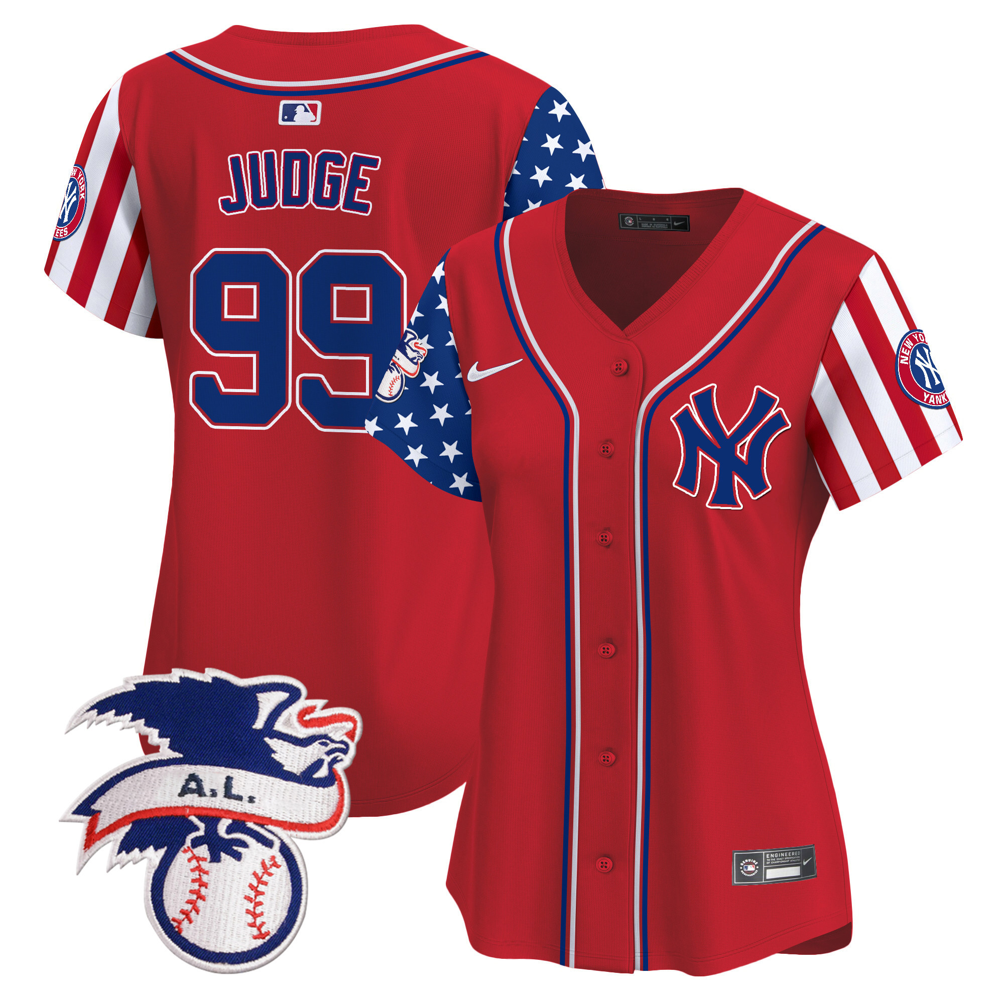 Women's Aaron Judge New York Yankees 2024 Fourth of July Vapor Premier Limited Red Jersey V5 - All Stitched
