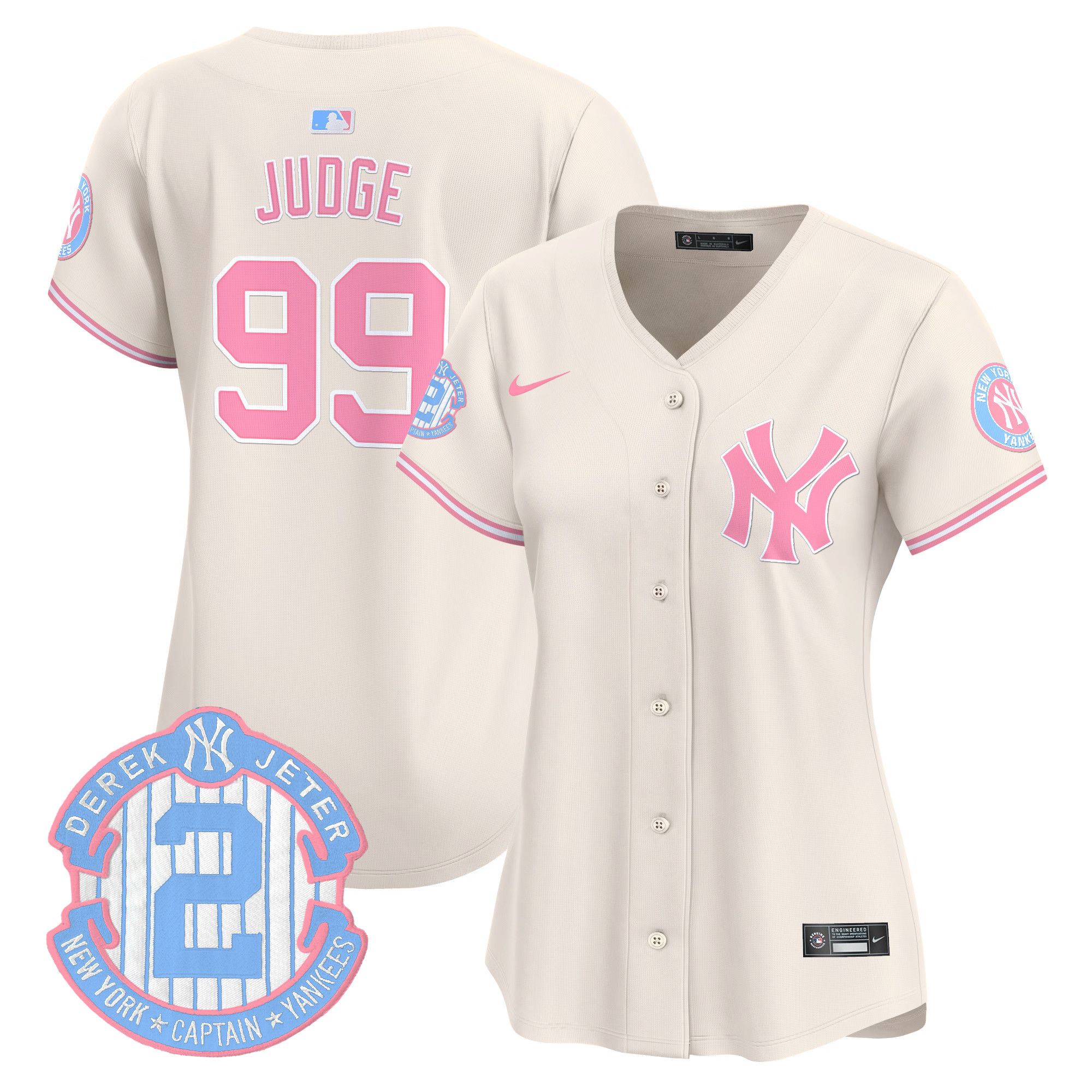 Women's Aaron Judge New York Yankees Bubblegum Pink Vapor Premier Limited Cream Jersey - All Stitched