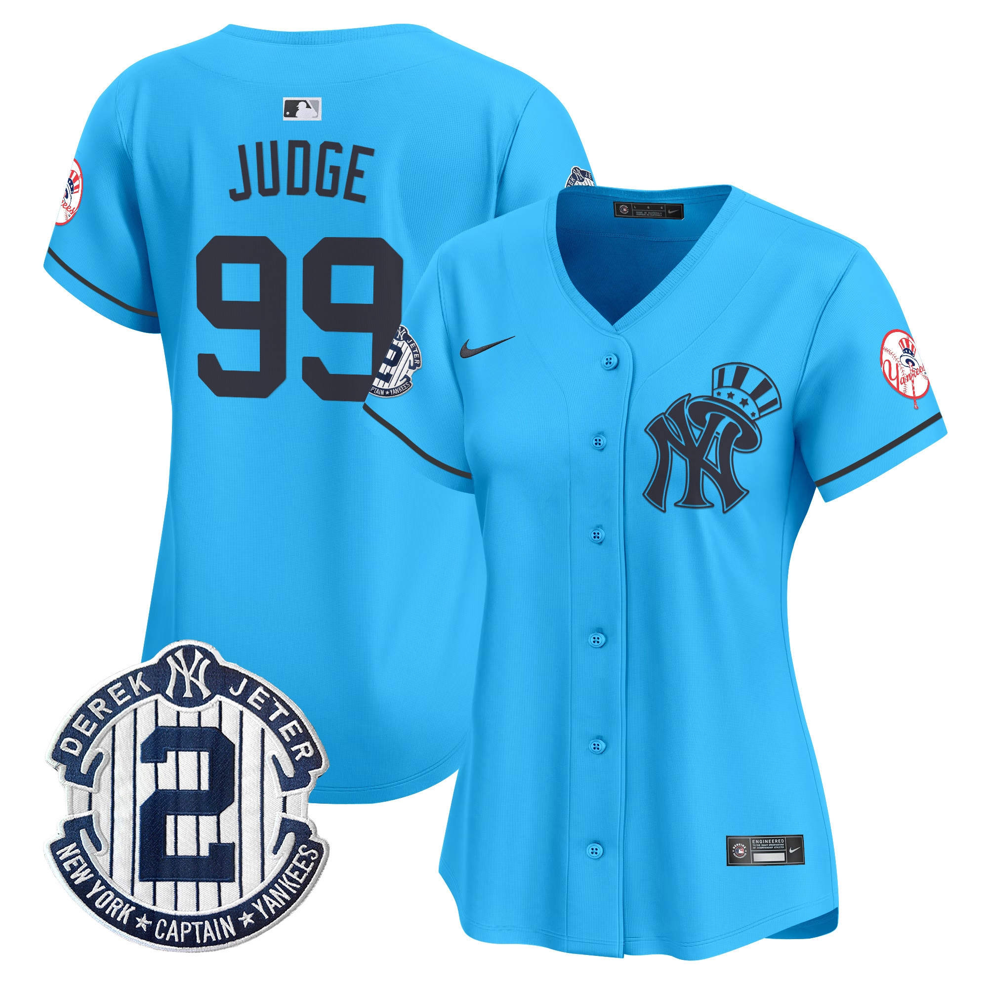 Women's Aaron Judge New York Yankees Derek Jeter Patch Vapor Premier Limited Light Blue Jersey V2 - All Stitched