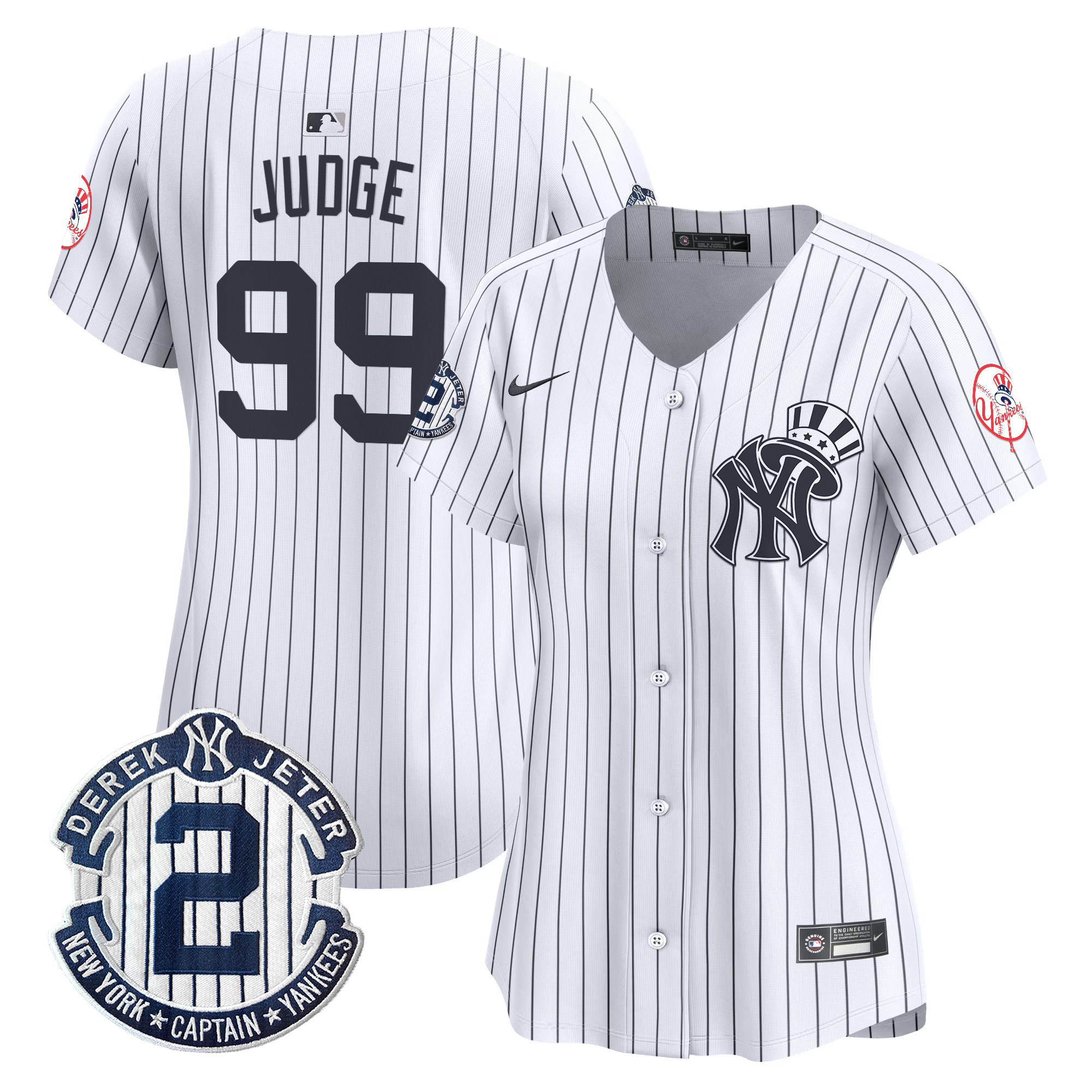 Women's Aaron Judge New York Yankees Derek Jeter Patch Vapor Premier Limited White Jersey V2 - All Stitched