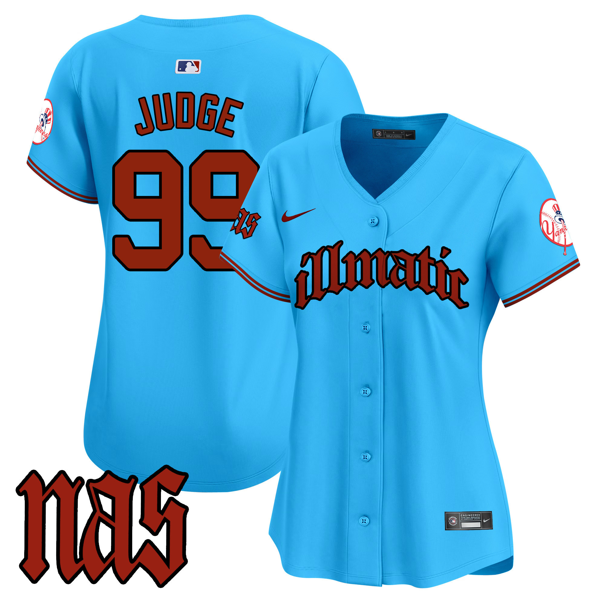 Women's Aaron Judge New York Yankees Nas Illmatic Vapor Premier Limited Light Blue Jersey - All Stitched