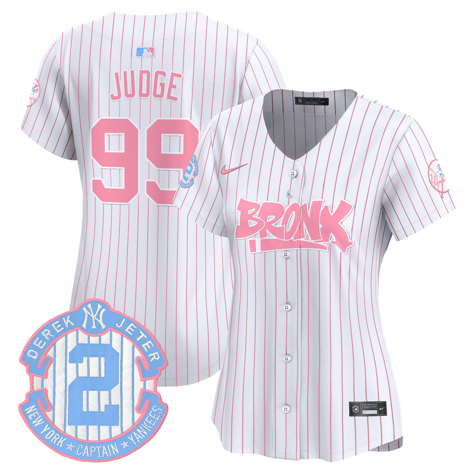 Women's Aaron Judge New York Yankees The Bronx Graffiti Bubblegum Pink Vapor Premier Limited Pinstripe Jersey - All Stitched