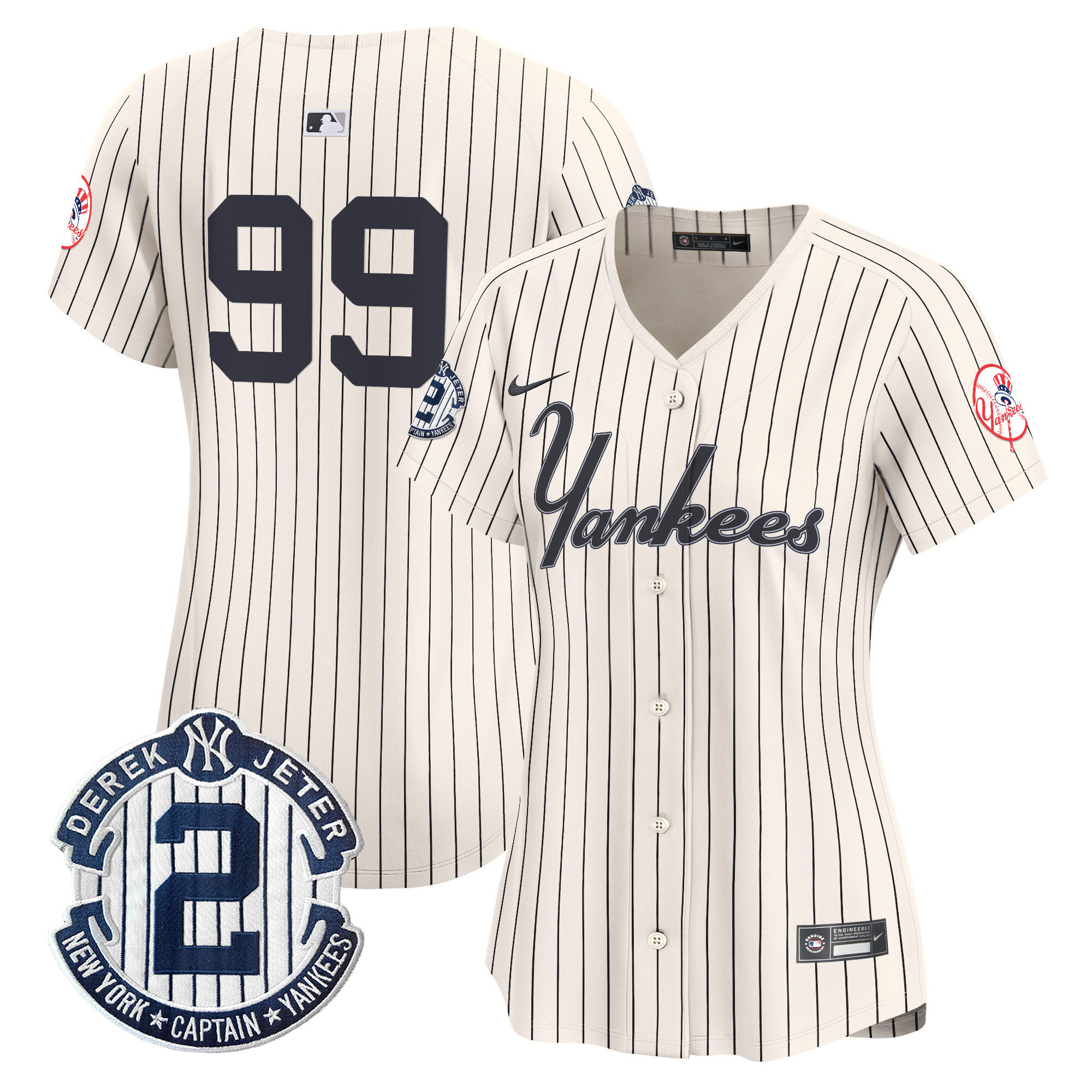 Women's Aaron Judge New York Yankees Throwback Vapor Premier Limited Pinstripe Cream Jersey V2 - All Stitched