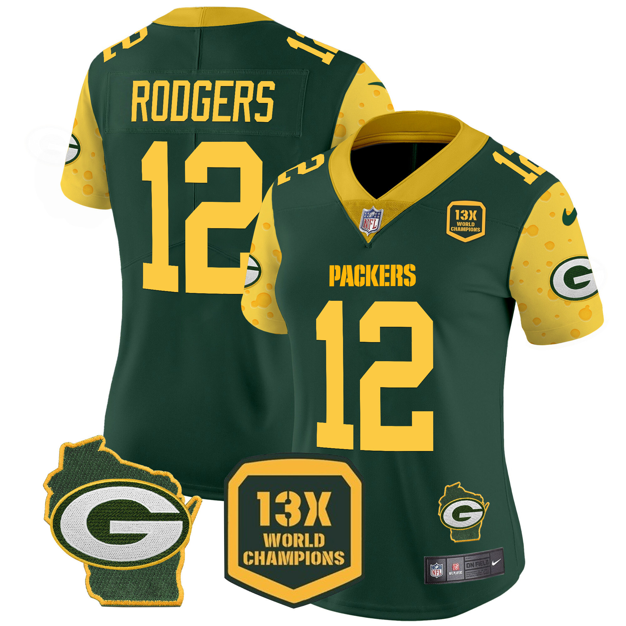 Women's Aaron Rodgers Green Bay Packers Cheese Vapor Limited Green Jersey – All Stitched