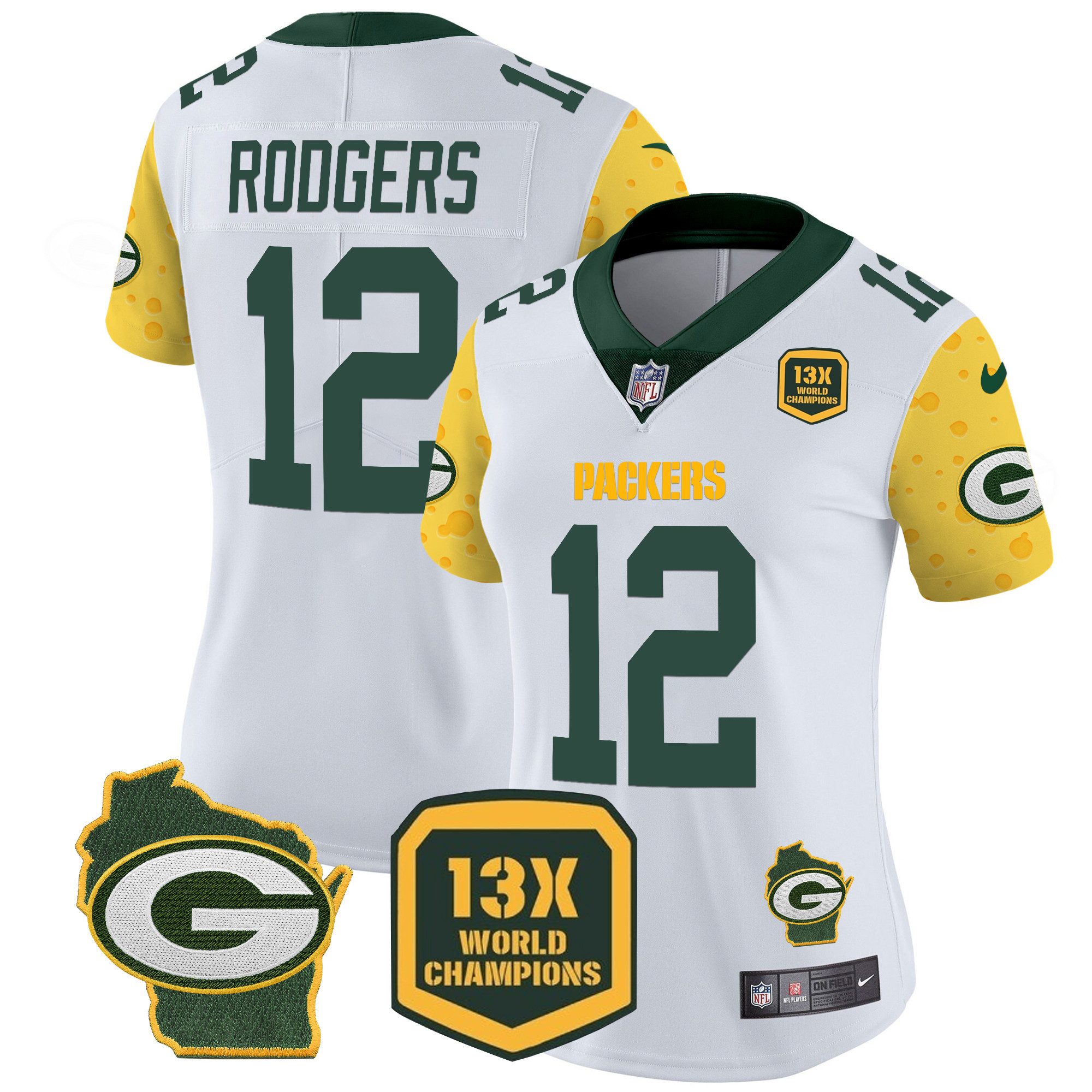 Women's Aaron Rodgers Green Bay Packers Cheese Vapor Limited White Jersey – All Stitched