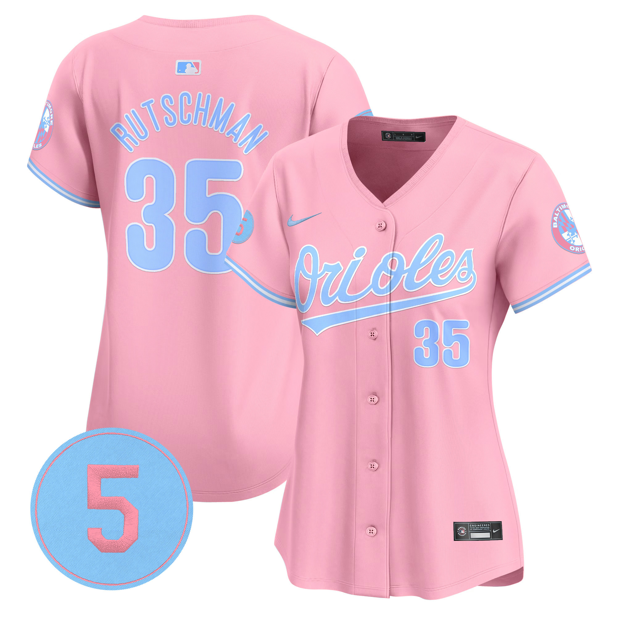 Women's Adley Rutschman Baltimore Orioles Bubblegum Pink Robinson Patch Vapor Premier Limited Pink Jersey - All Stitched
