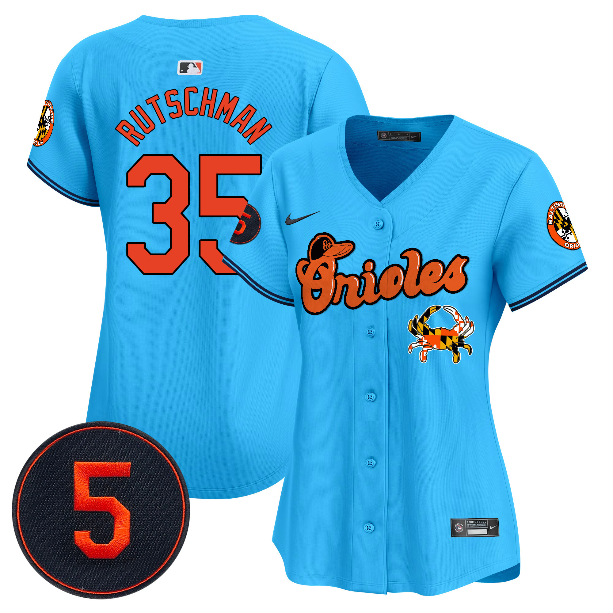 Women's Adley Rutschman Baltimore Orioles Robinson Patch Vapor Premier Limited Light Blue Jersey V6 - All Stitched