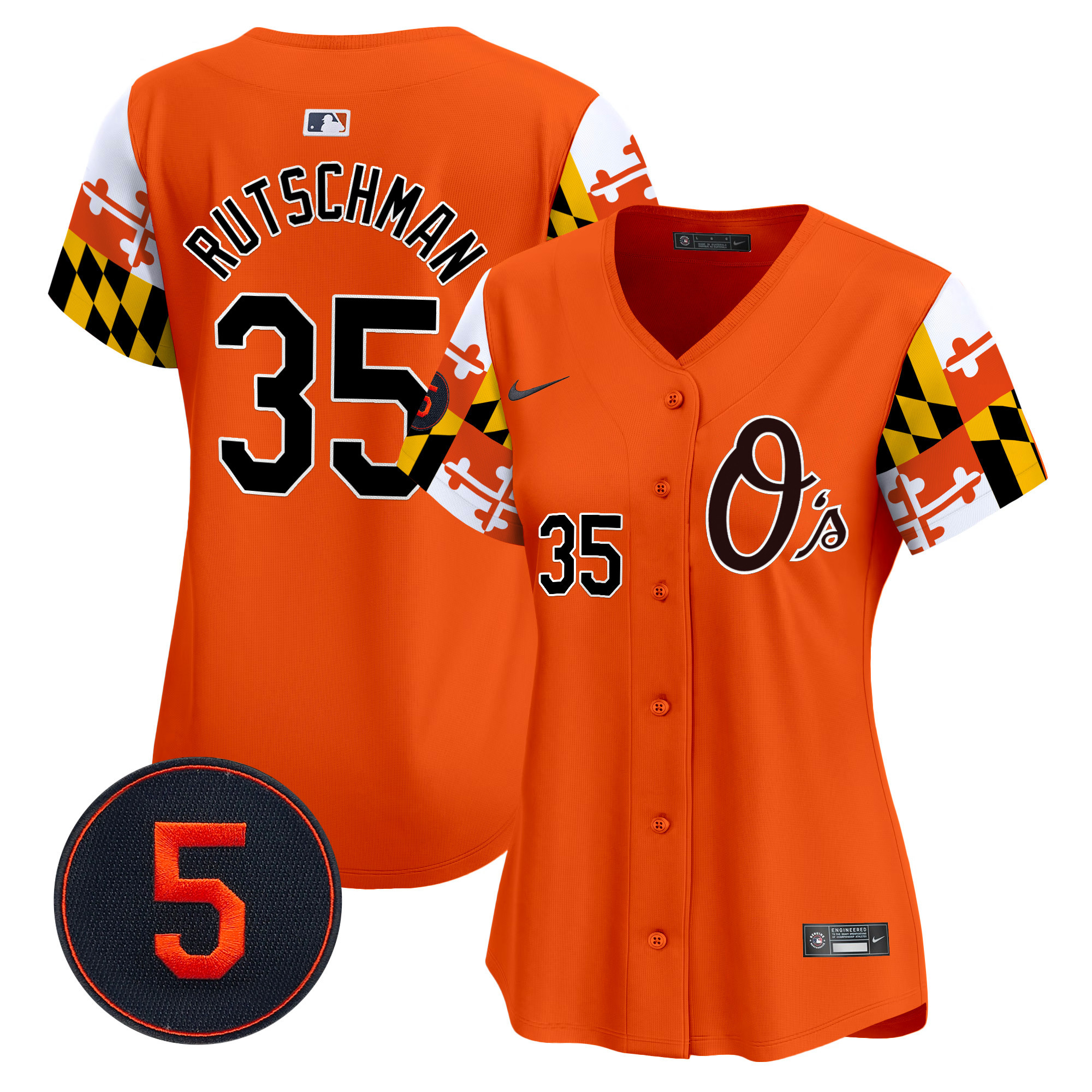 Women's Adley Rutschman Baltimore Orioles Robinson Patch Vapor Premier Limited Orange Jersey V5 - All Stitched