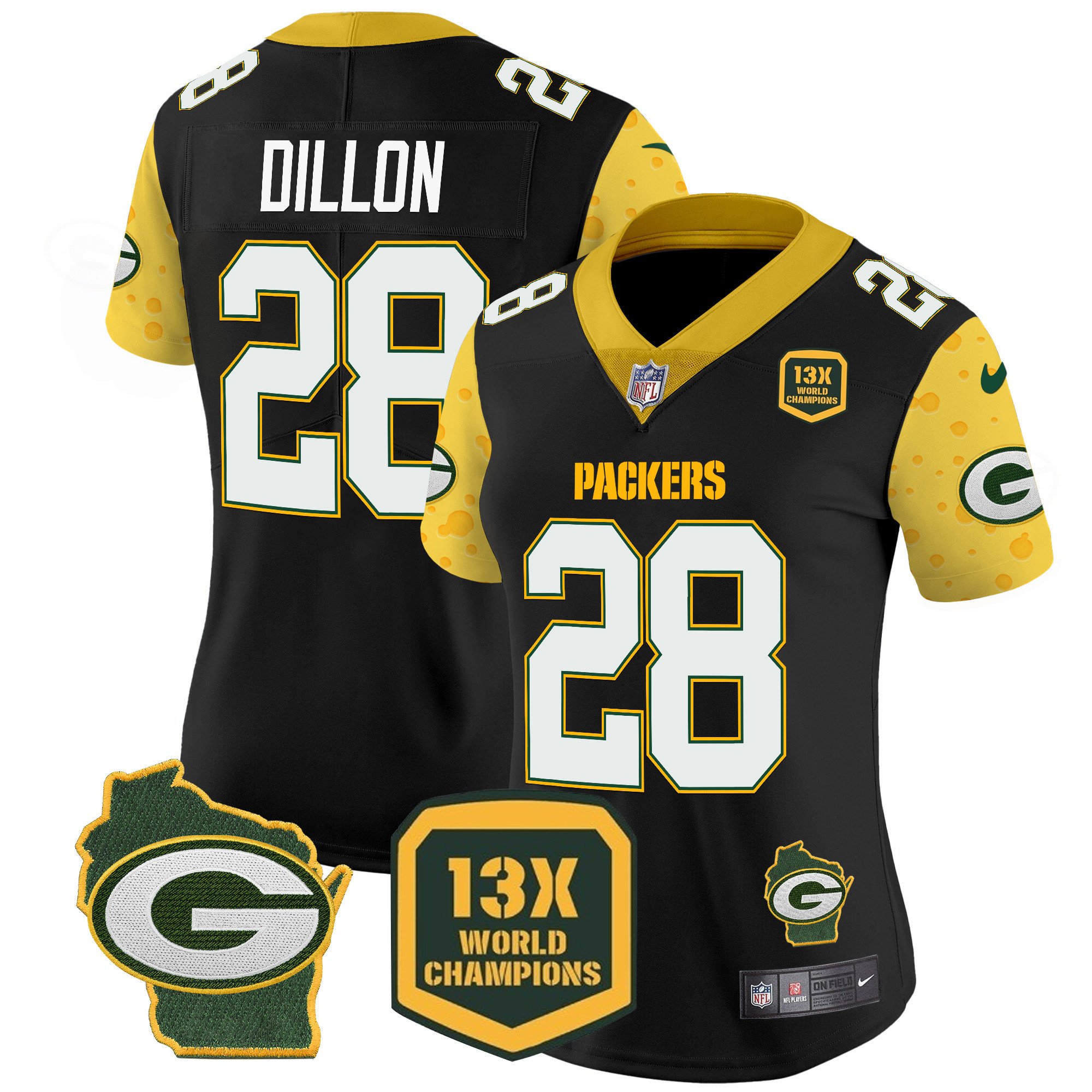 Women's AJ Dillon Green Bay Packers Cheese Vapor Limited Black Jersey – All Stitched