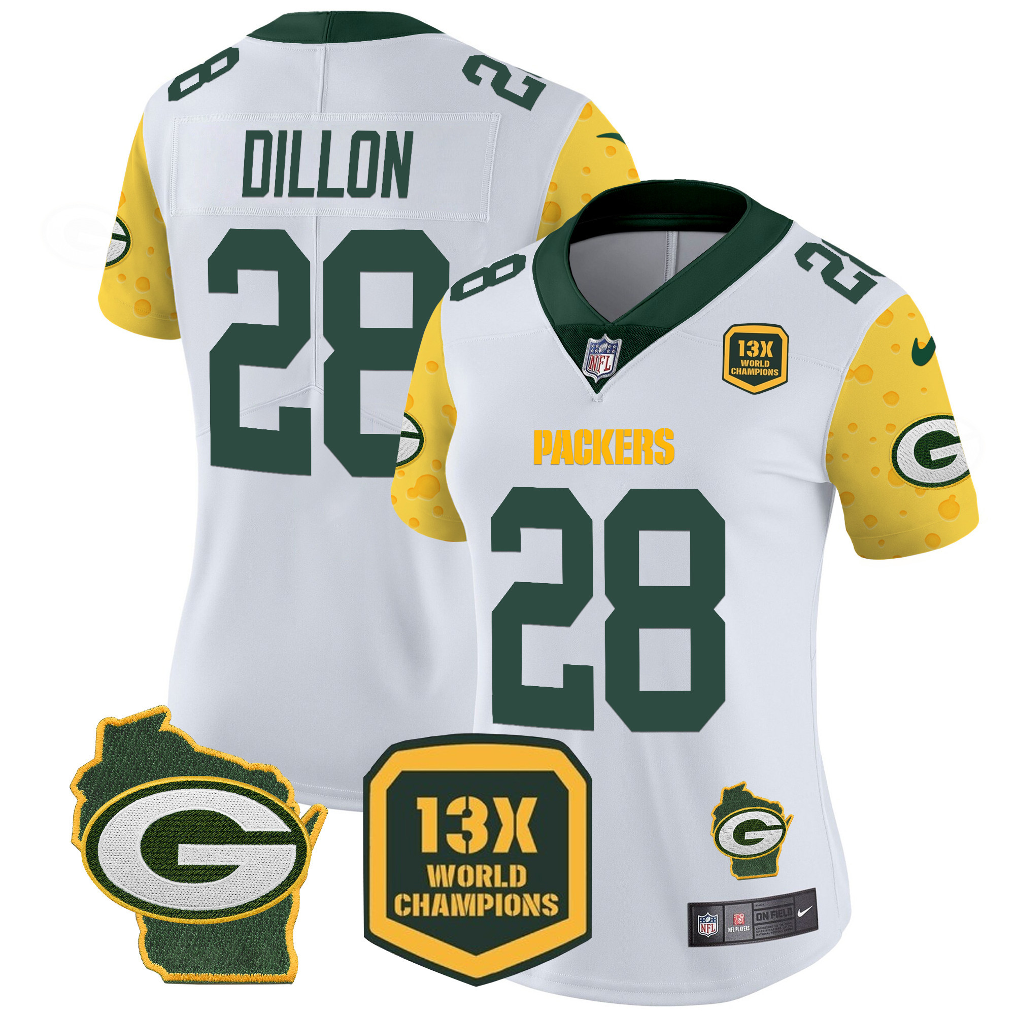 Women's AJ Dillon Green Bay Packers Cheese Vapor Limited White Jersey – All Stitched