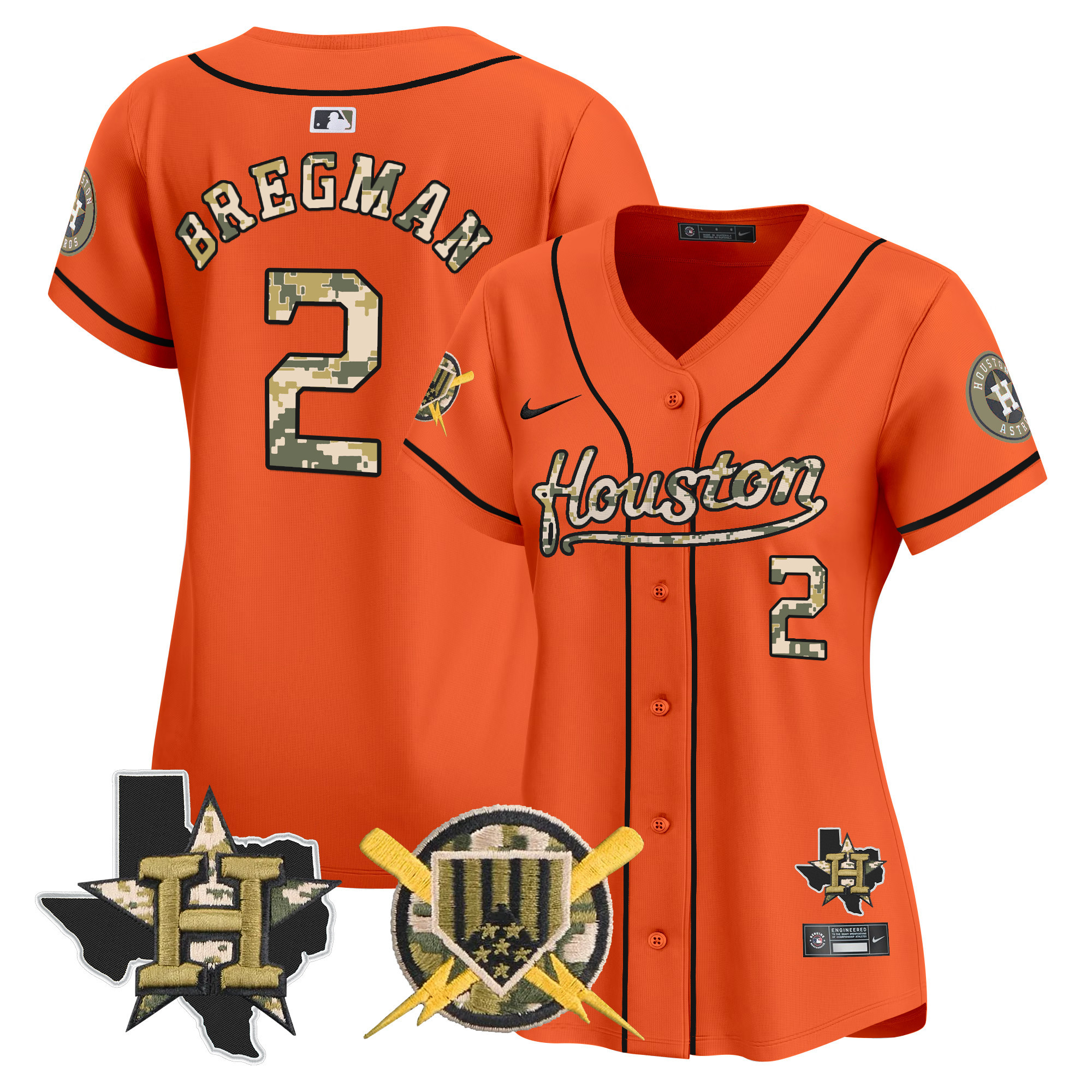 Women's Alex Bregman Houston Astros Armed Forces Day Vapor Premier Limited Orange Jersey - All Stitched