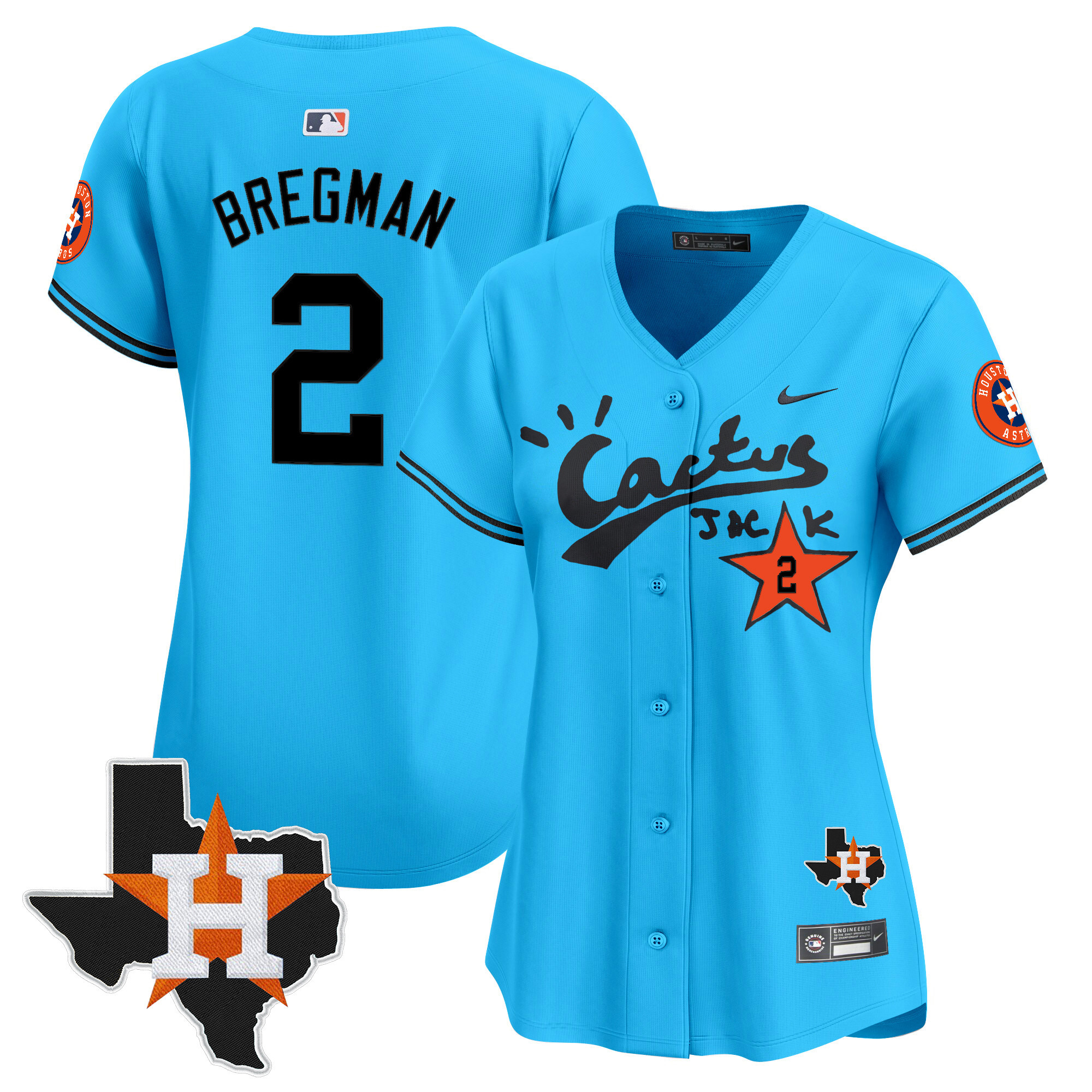 Women's Alex Bregman Houston Astros Cactus Jack Patch Vapor Premier Limited Light Blue Jersey V11 - Stitched