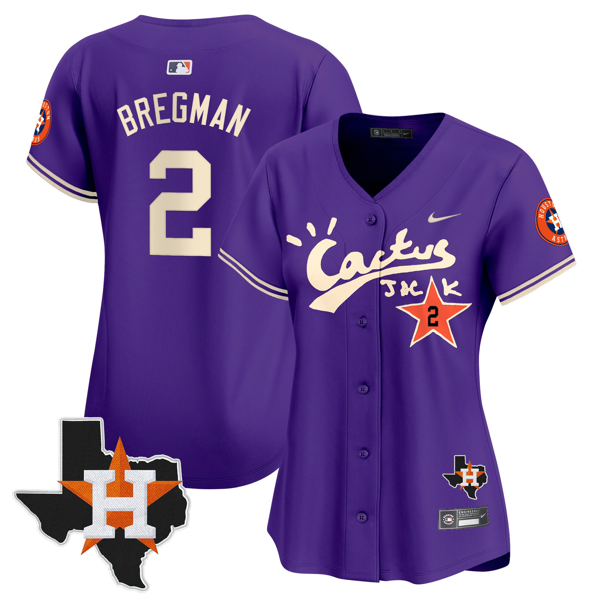Women's Alex Bregman Houston Astros Cactus Jack Patch Vapor Premier Limited Purple Jersey V11 - Stitched